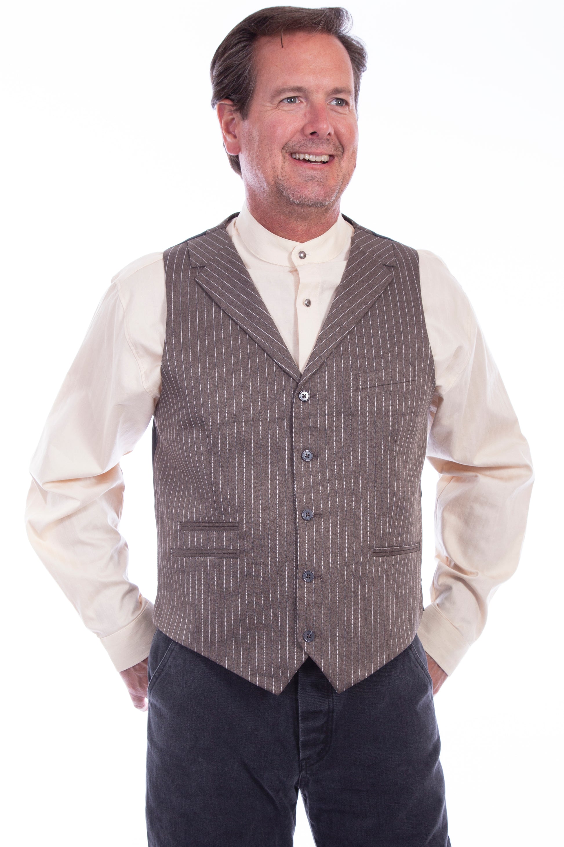 Scully RangeWear Men's Pinstripe Point Bottom Vest in Heather Brown