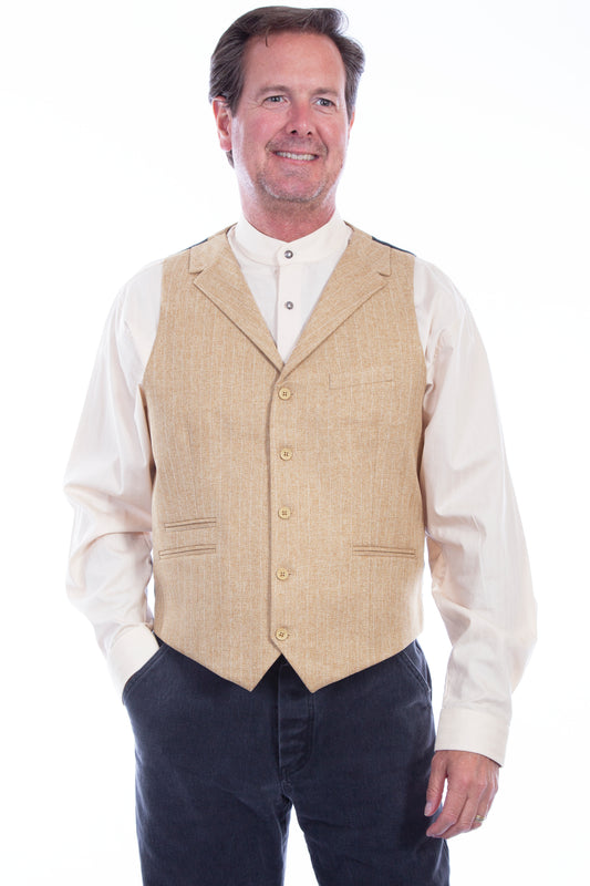Scully RangeWear Men's Pinstripe Herringbone Point Btm Vest in Wheat
