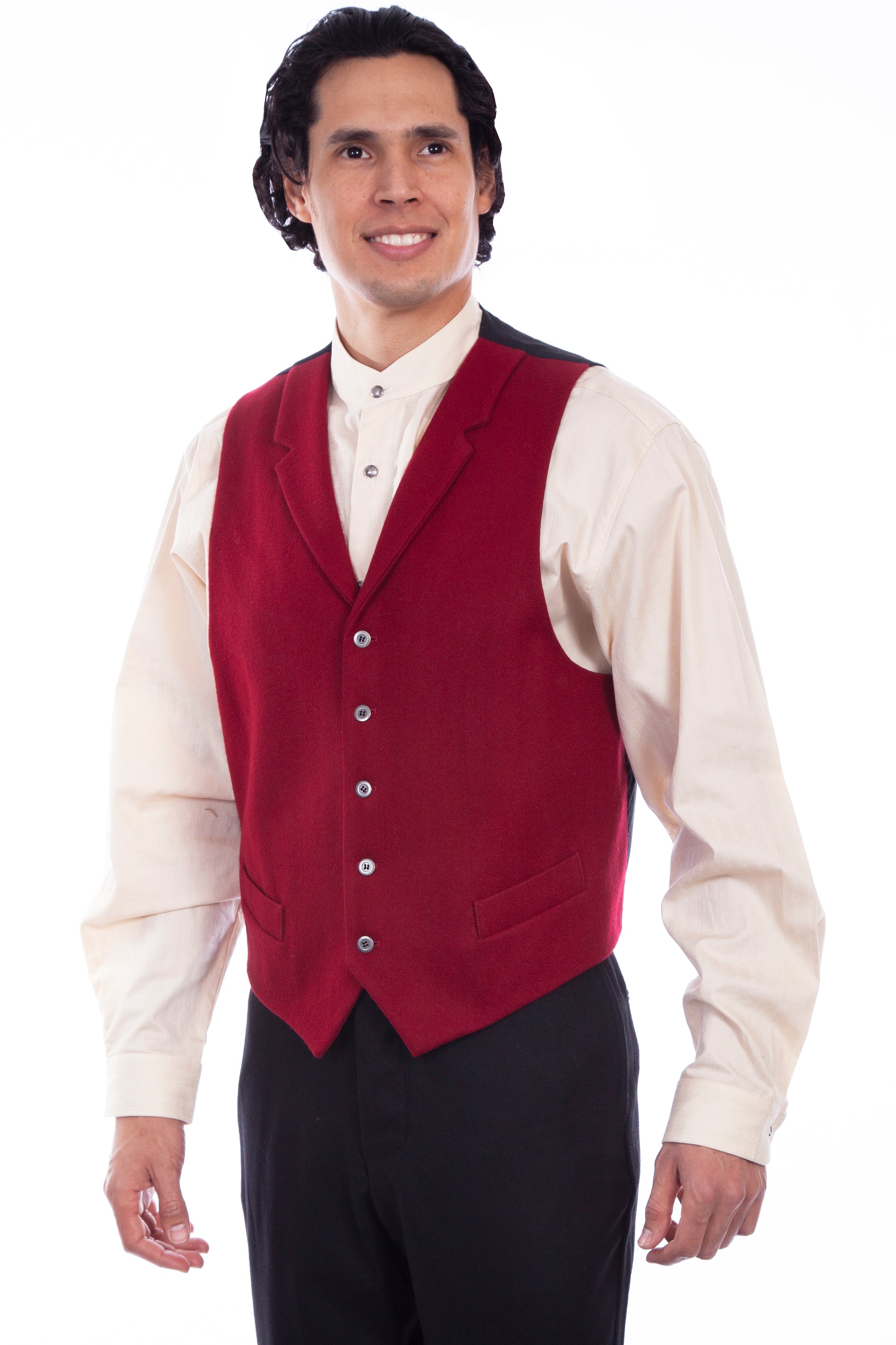 Scully Men's Wool Blend Point Bottom Vest in Burgundy