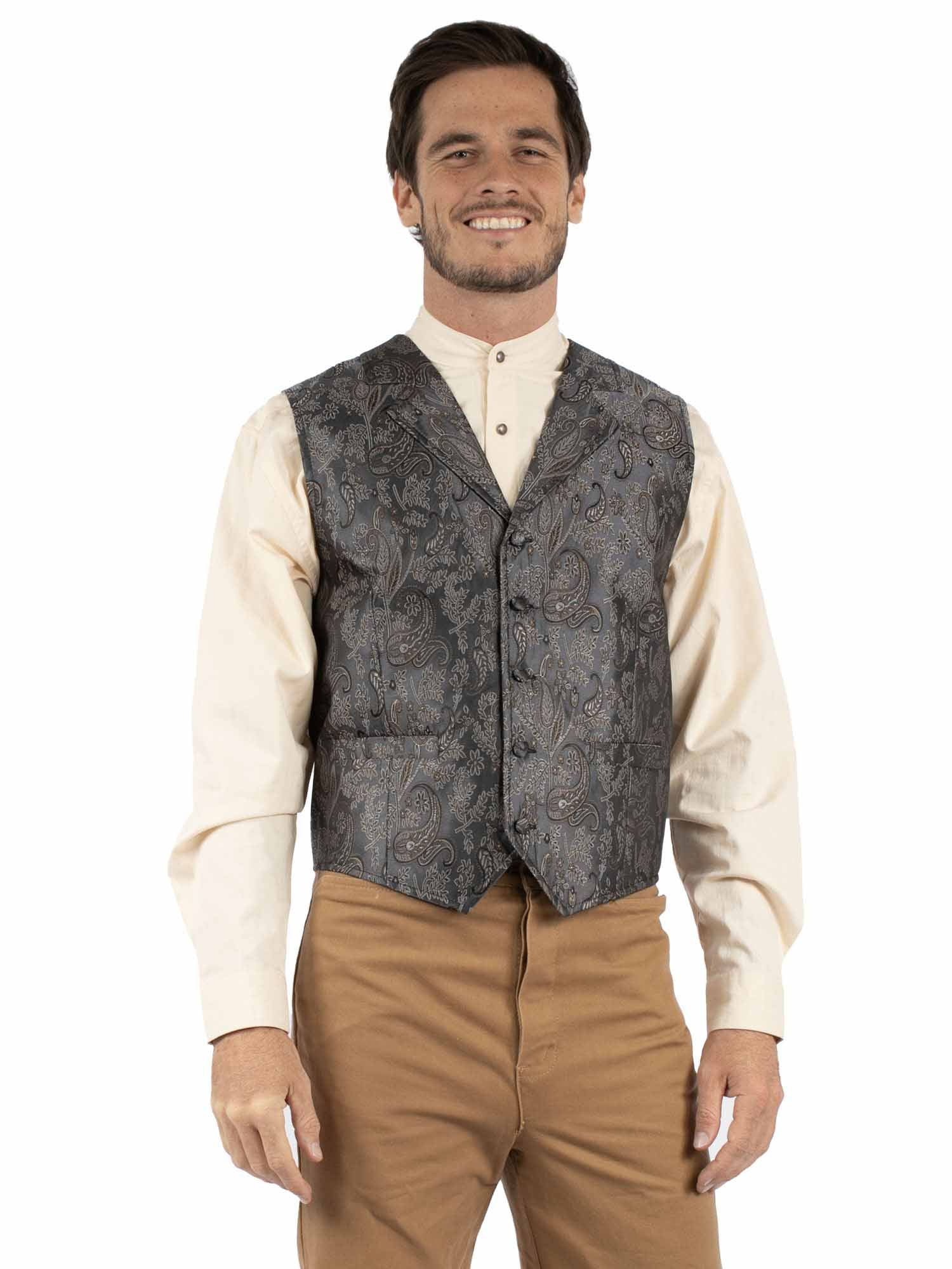 Scully RangeWear Men's Floral Old West Vest in Grey