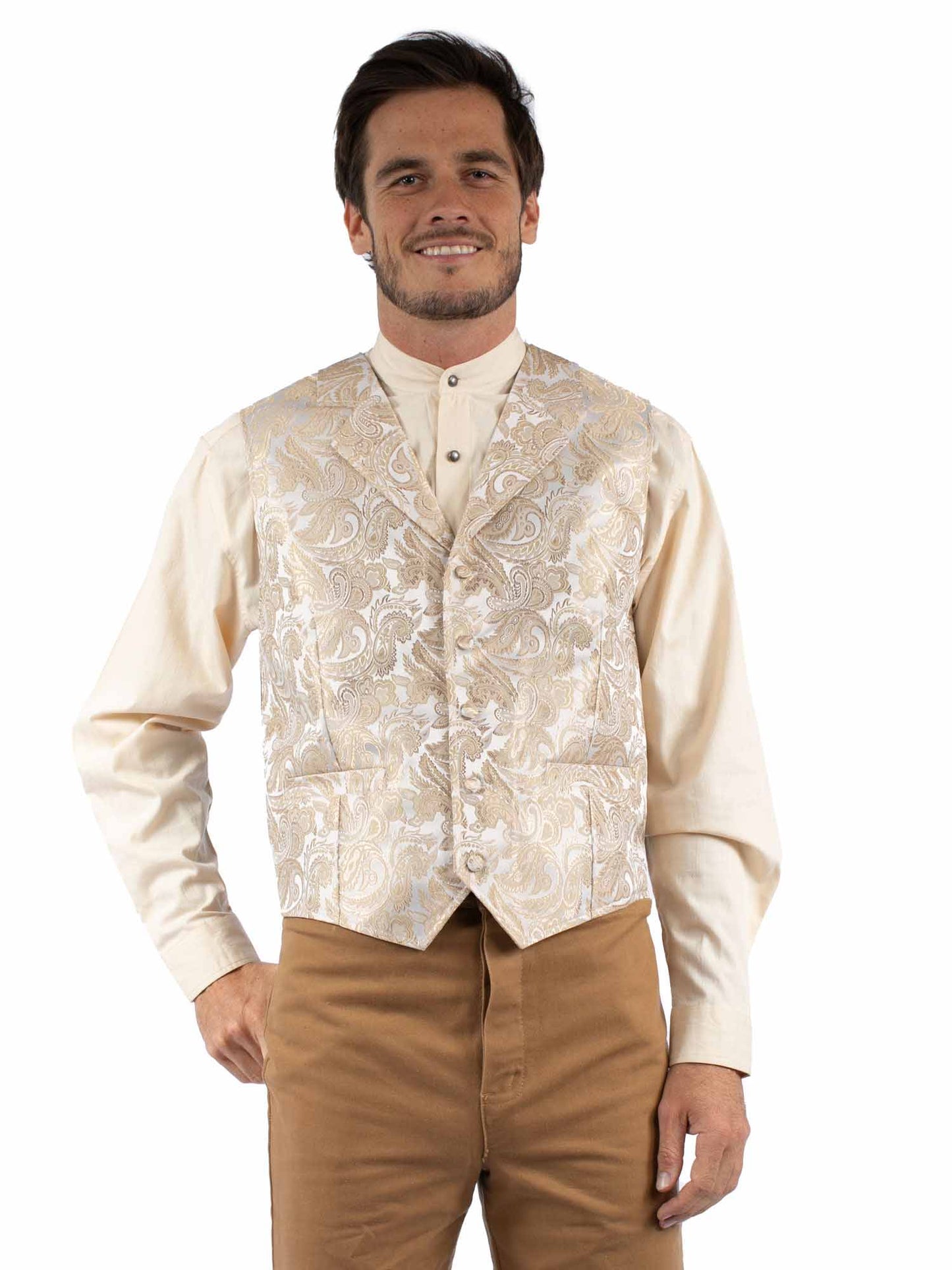 Scully RangeWear Men's Old West Vest in Gold Paisley 