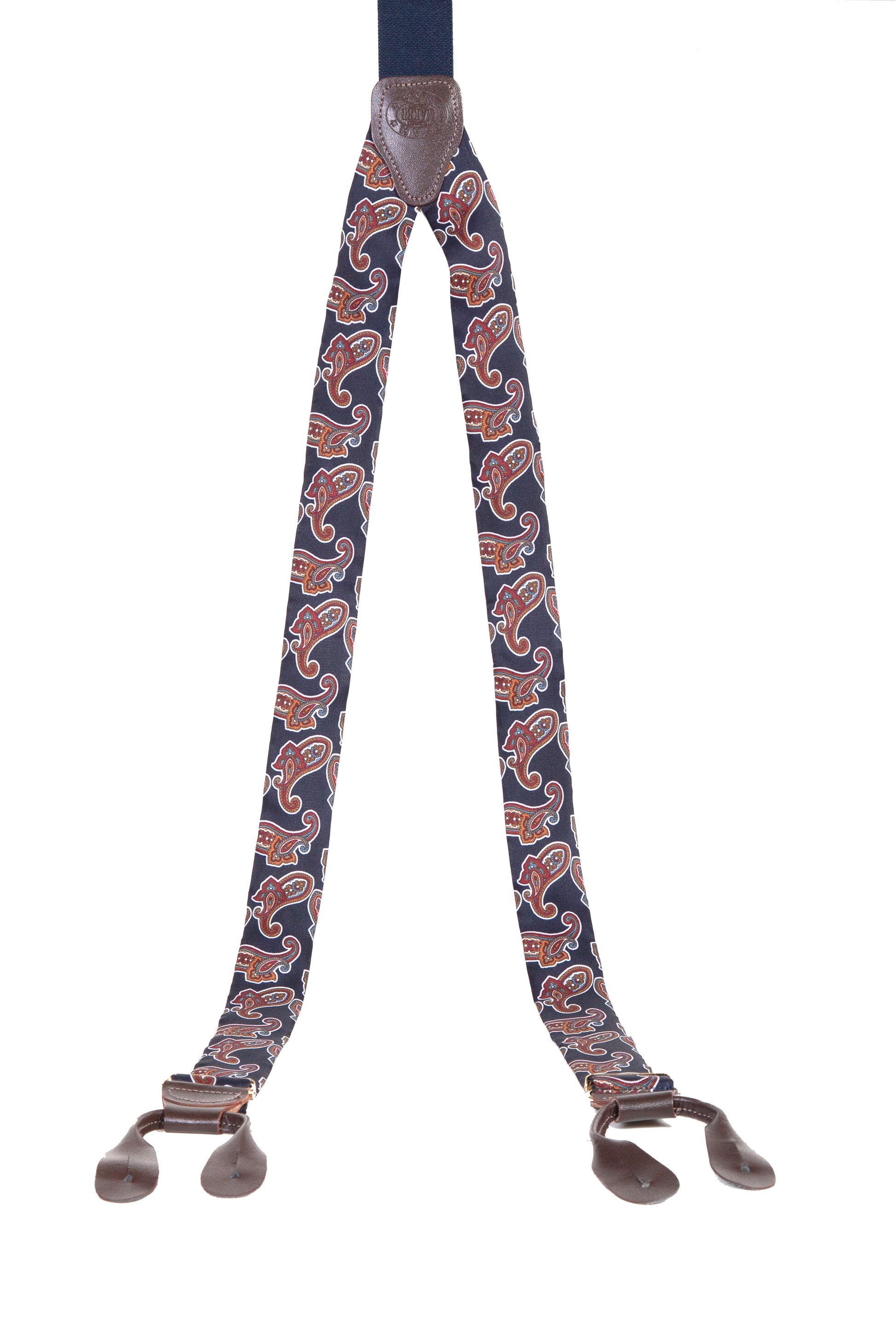 Scully Western Women's Ladies Silk Paisley Suspenders in Navy Silk Paisley
