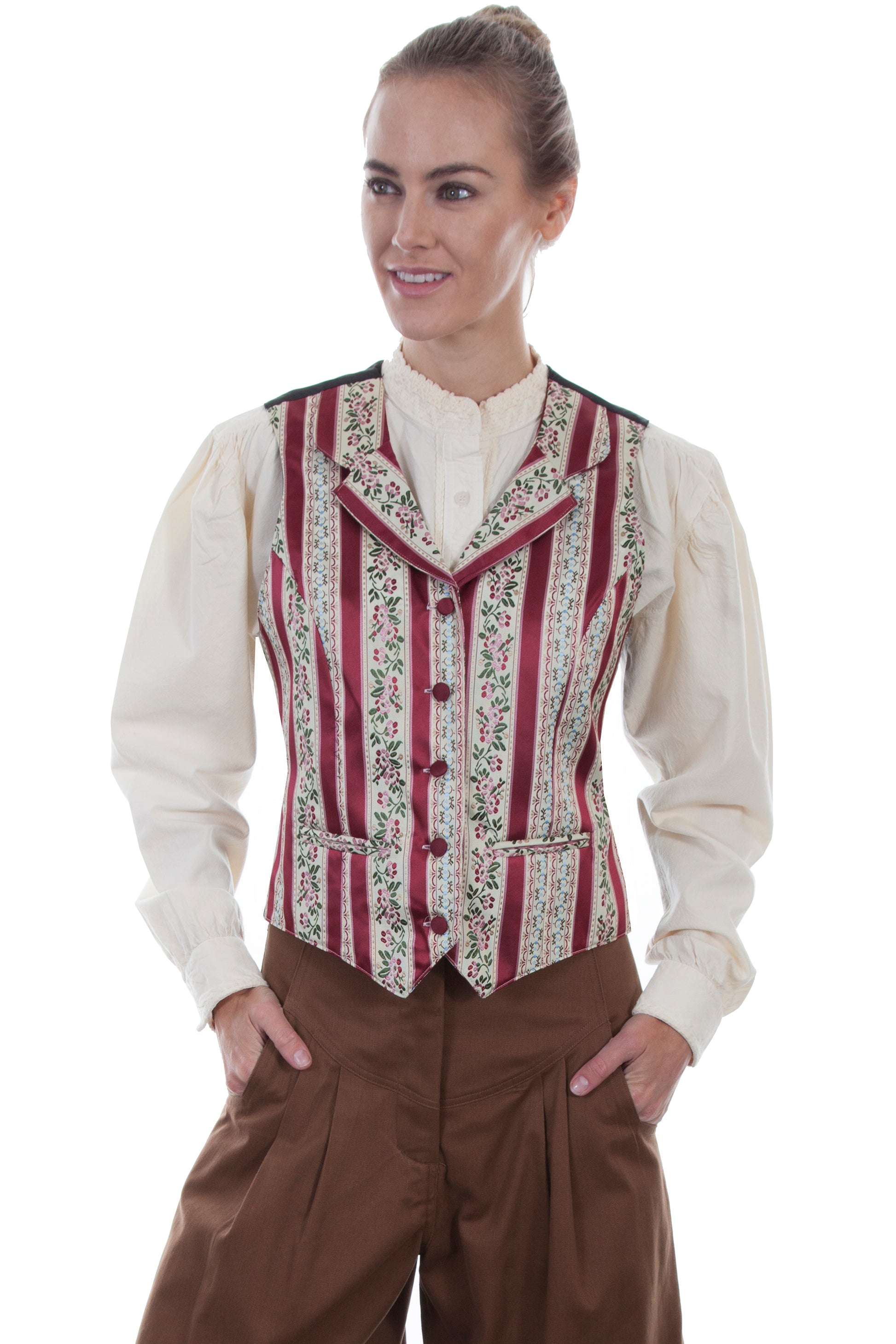 Scully Women's Wallpaper Stripe Vest in Burgundy