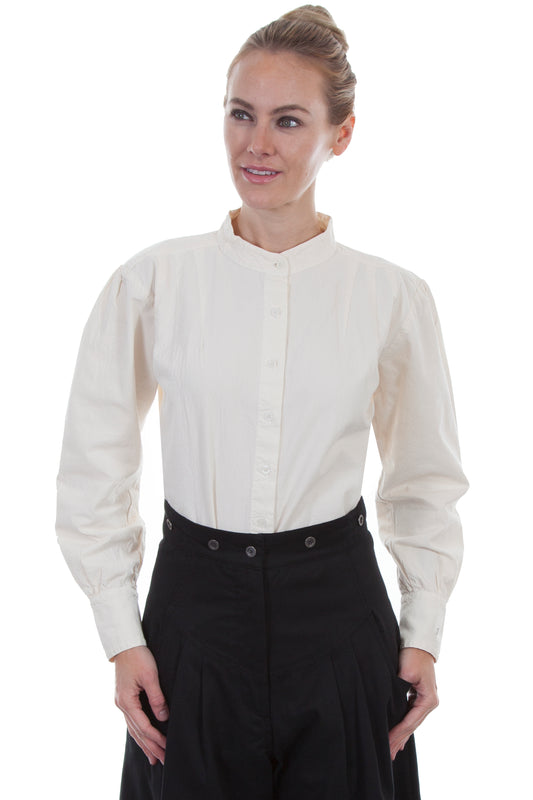 Scully Women's Peruvian Cotton Pleated Front Blouse in Ivory