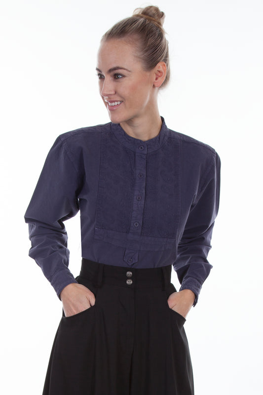 Scully RangeWear Women's Paisley Bib Front Blouse in Burgundy in Blue