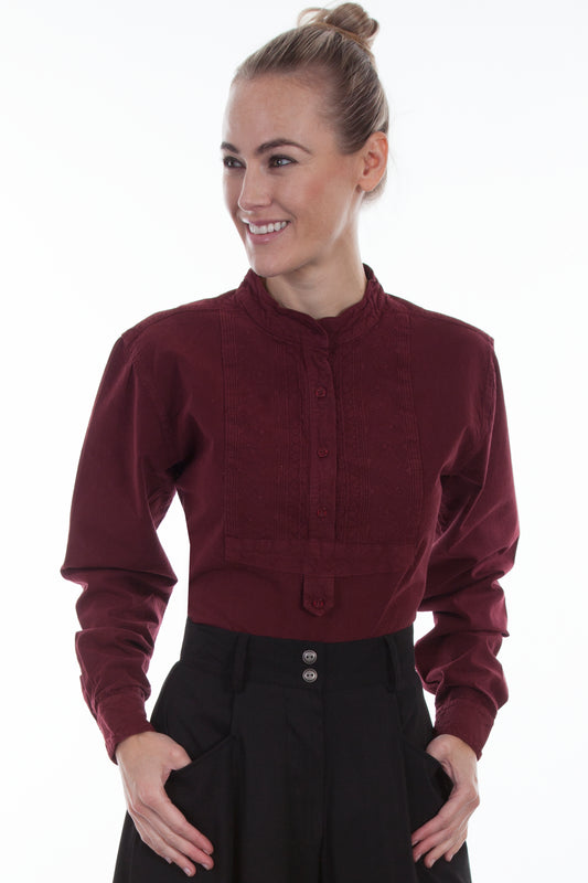 Scully RangeWear Women's Paisley Bib Front Blouse in Burgundy Paisley