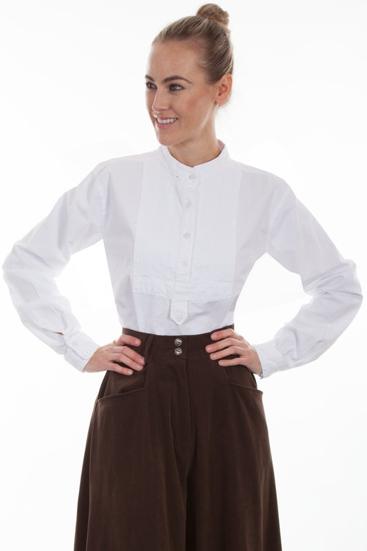 Scully RangeWear Women's Paisley Bib Front Blouse in Burgundy in White