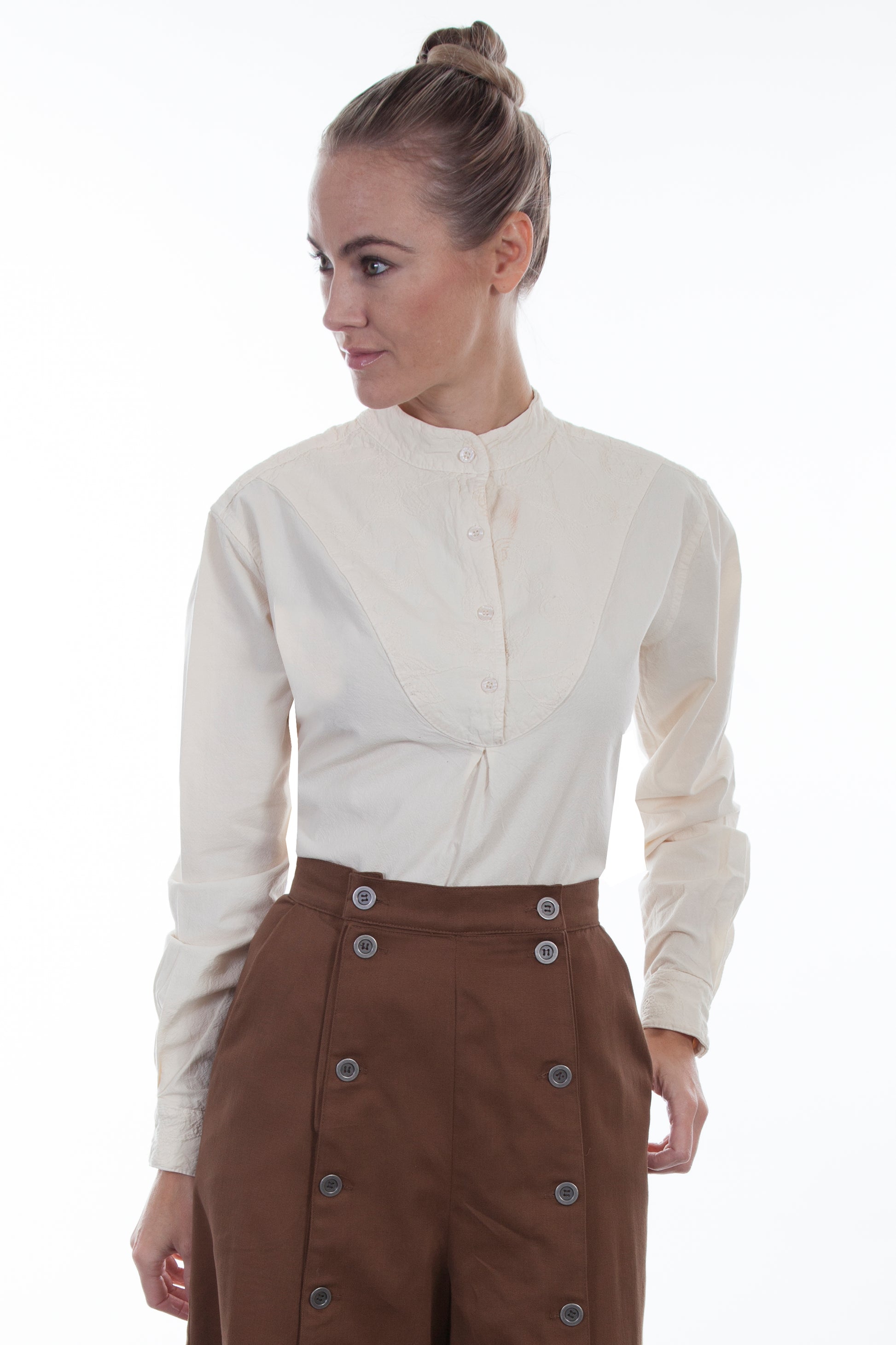 Scully Women's Embroidered Cotton Long Sleeve Blouse in Ivory