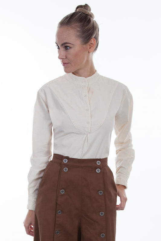 Scully Women's Embroidered Cotton Long Sleeve Blouse in Ivory