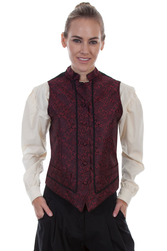 Scully RangeWear Women's Band Collar Vest with Rick-rack Front in Red