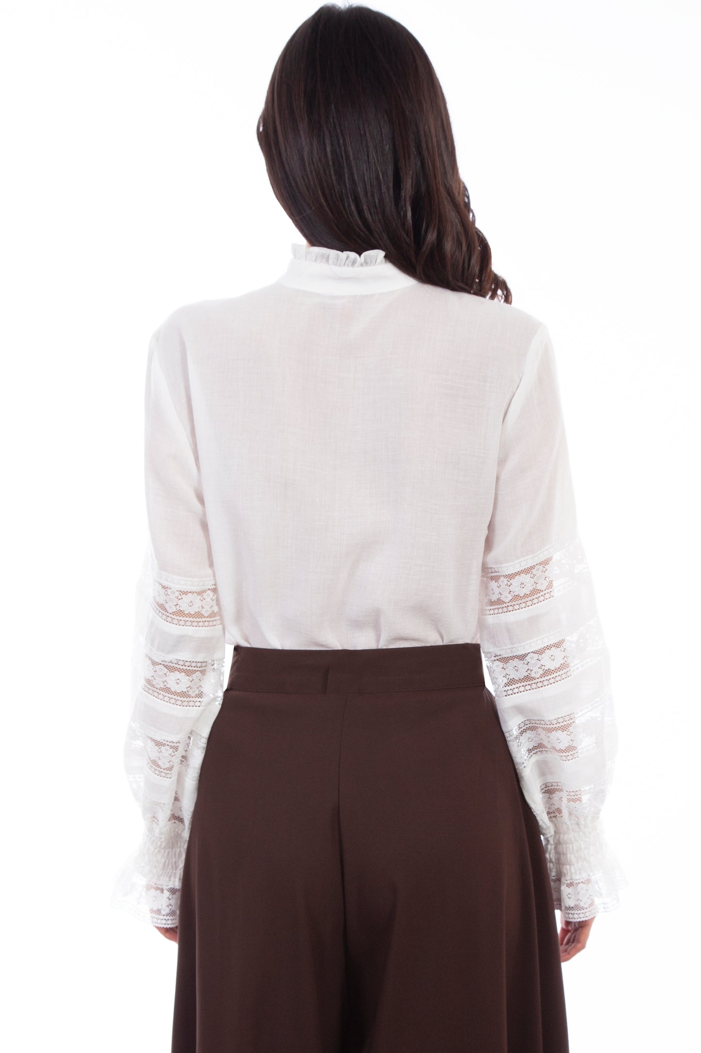 Scully Western Women's Crochet Trim Poet Blouse in White