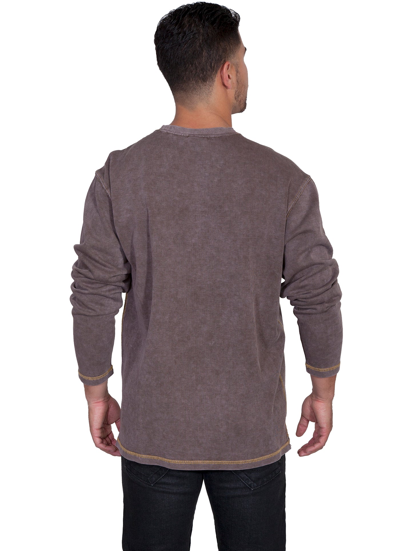 Scully Men's Long Sleeve Rib Knit Shirt in Bark