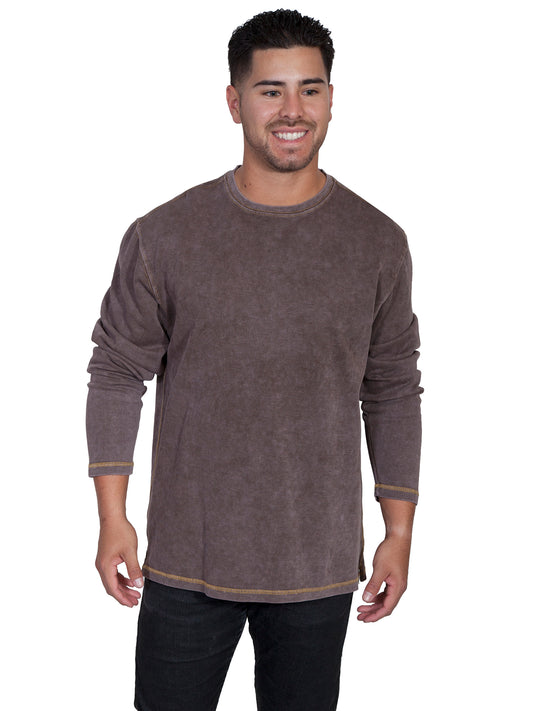 Scully Men's Long Sleeve Rib Knit Shirt in Bark