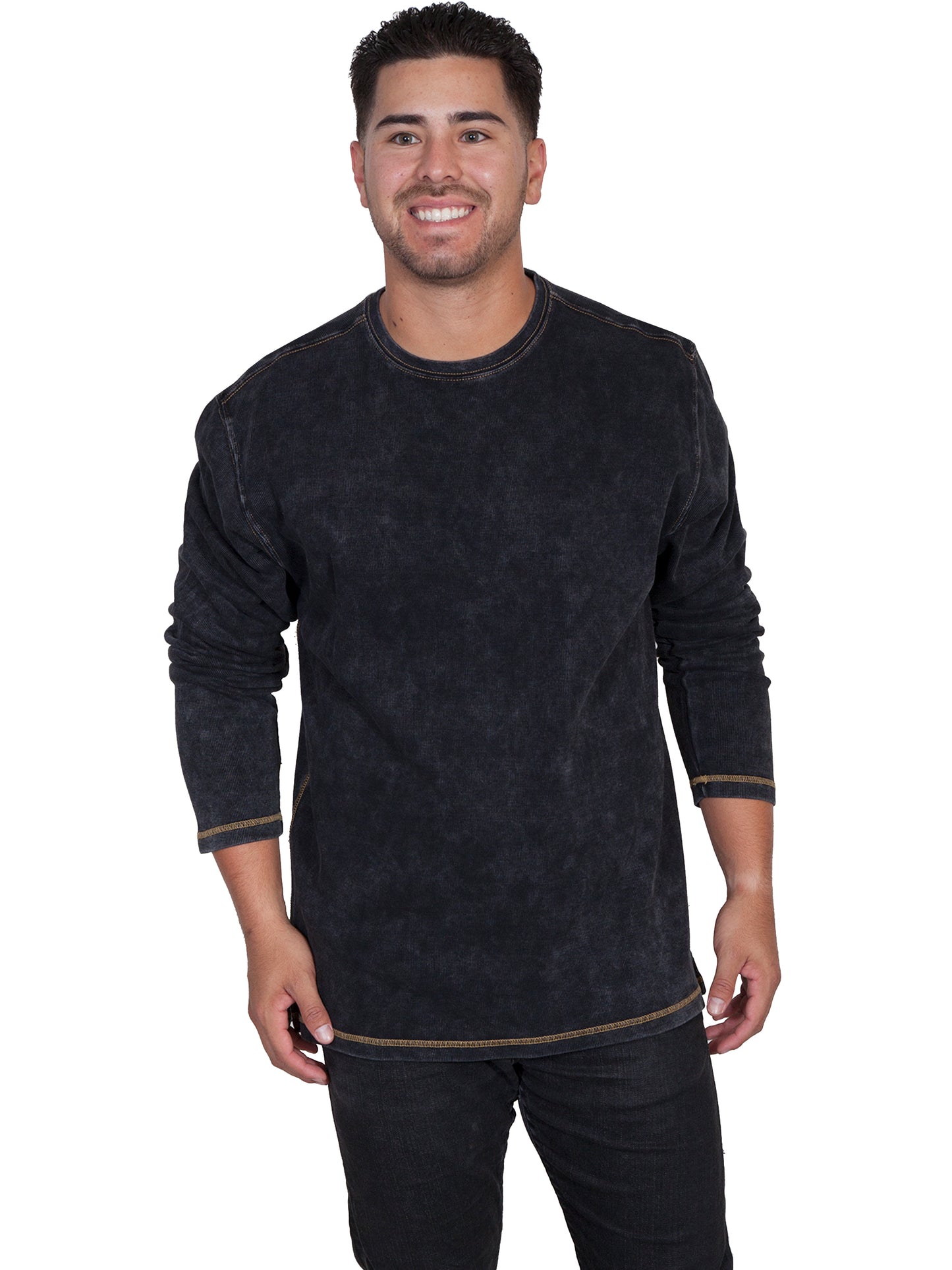 Scully Men's Long Sleeve Rib Knit Shirt in Charcoal