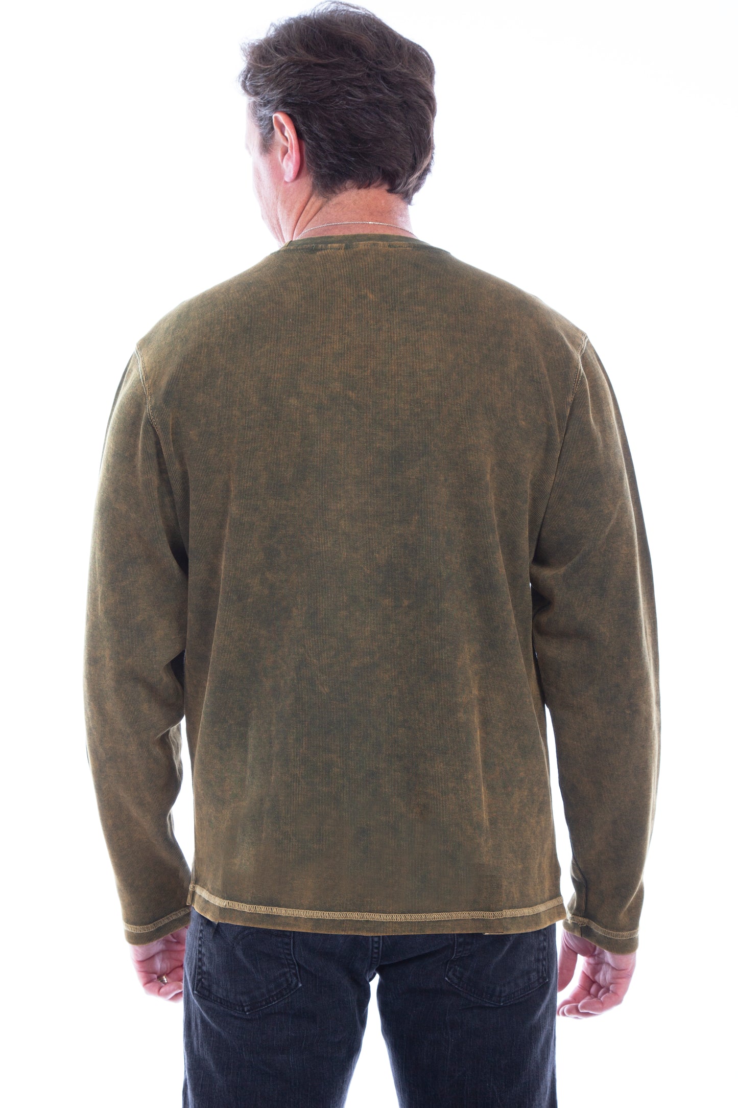Scully Western Men's Long Sleeve Rib Knit Shirt in Military
