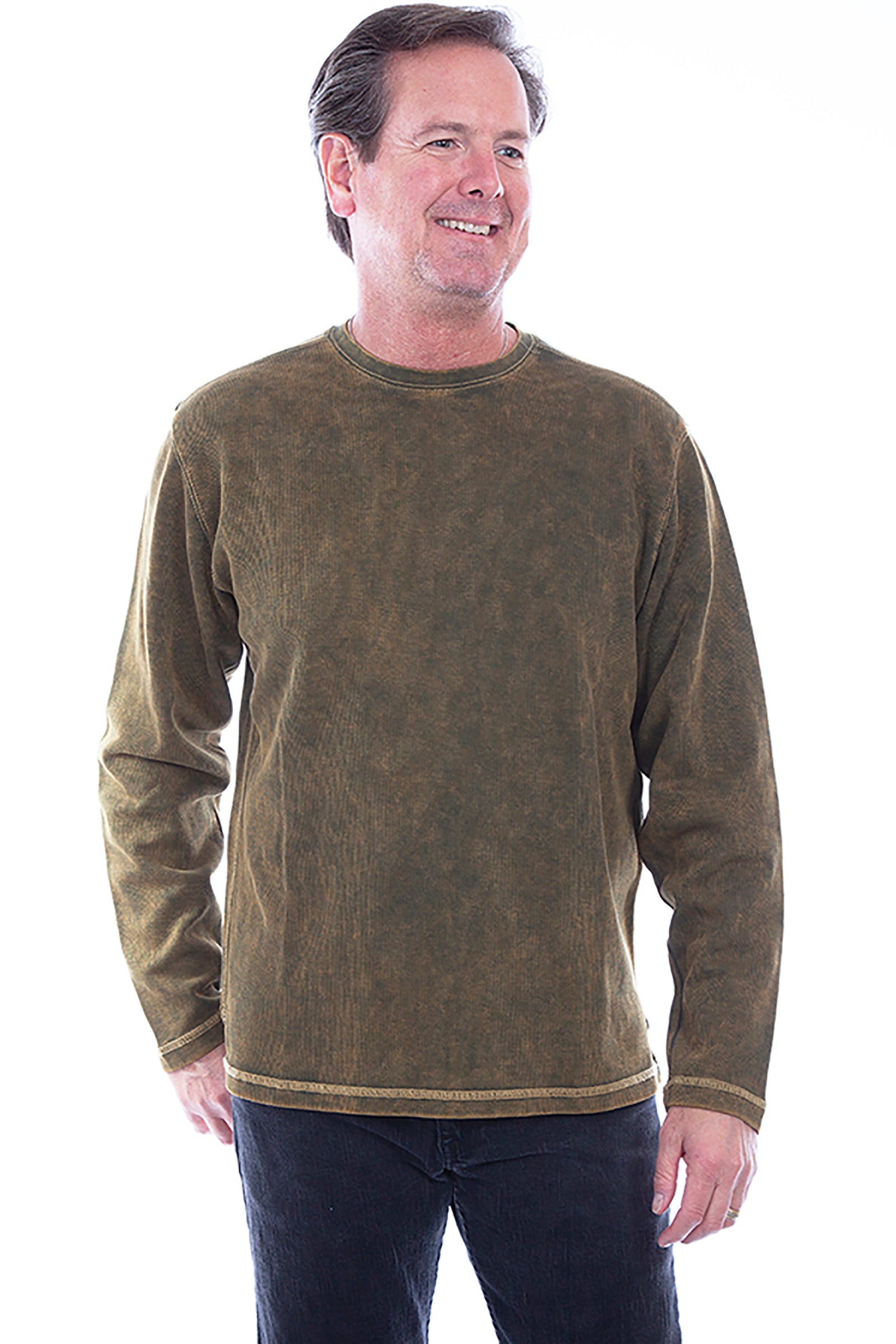 Scully Western Men's Long Sleeve Rib Knit Shirt in Military