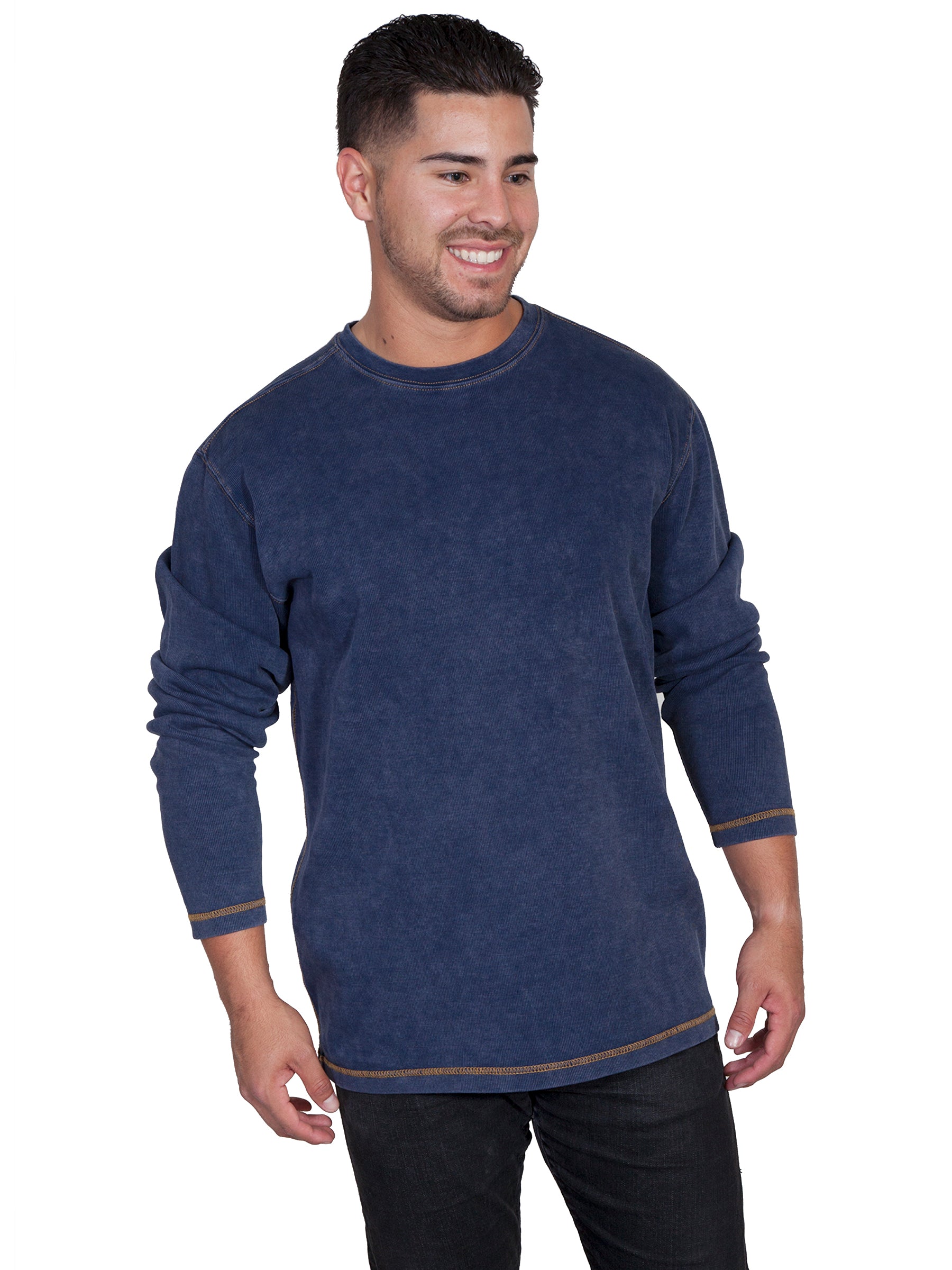 Scully Men's Long Sleeve Rib Knit Shirt in Navy