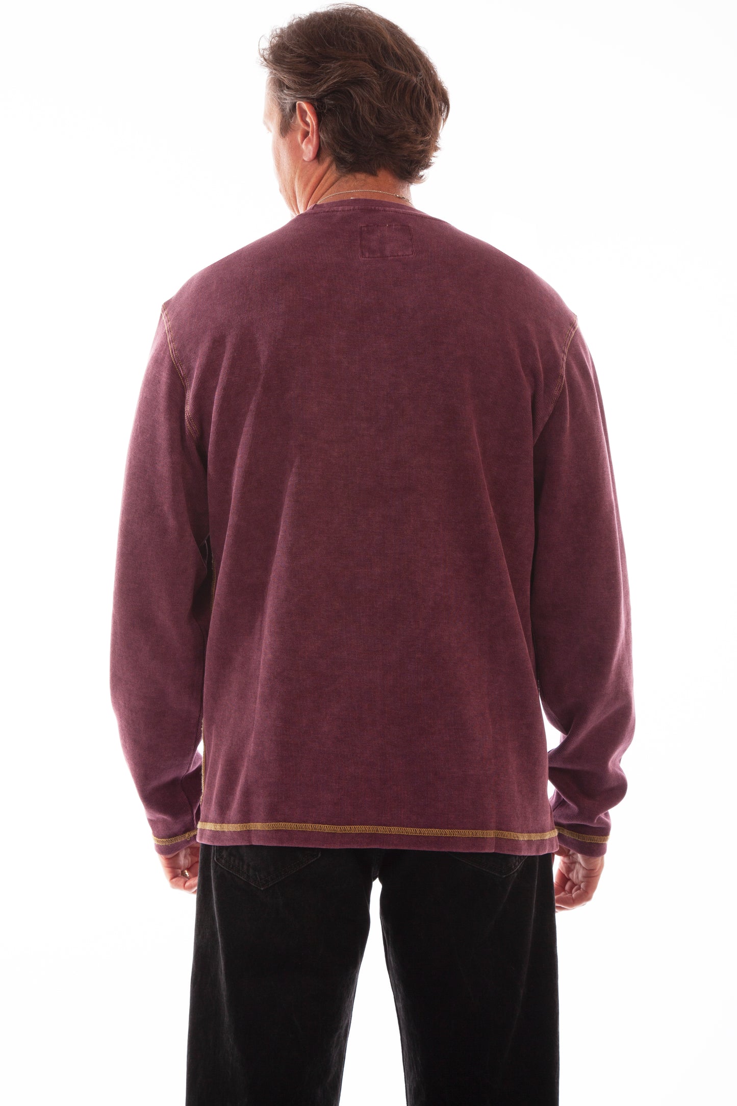 Scully Western Men's Long Sleeve Rib Knit Shirt in Wine