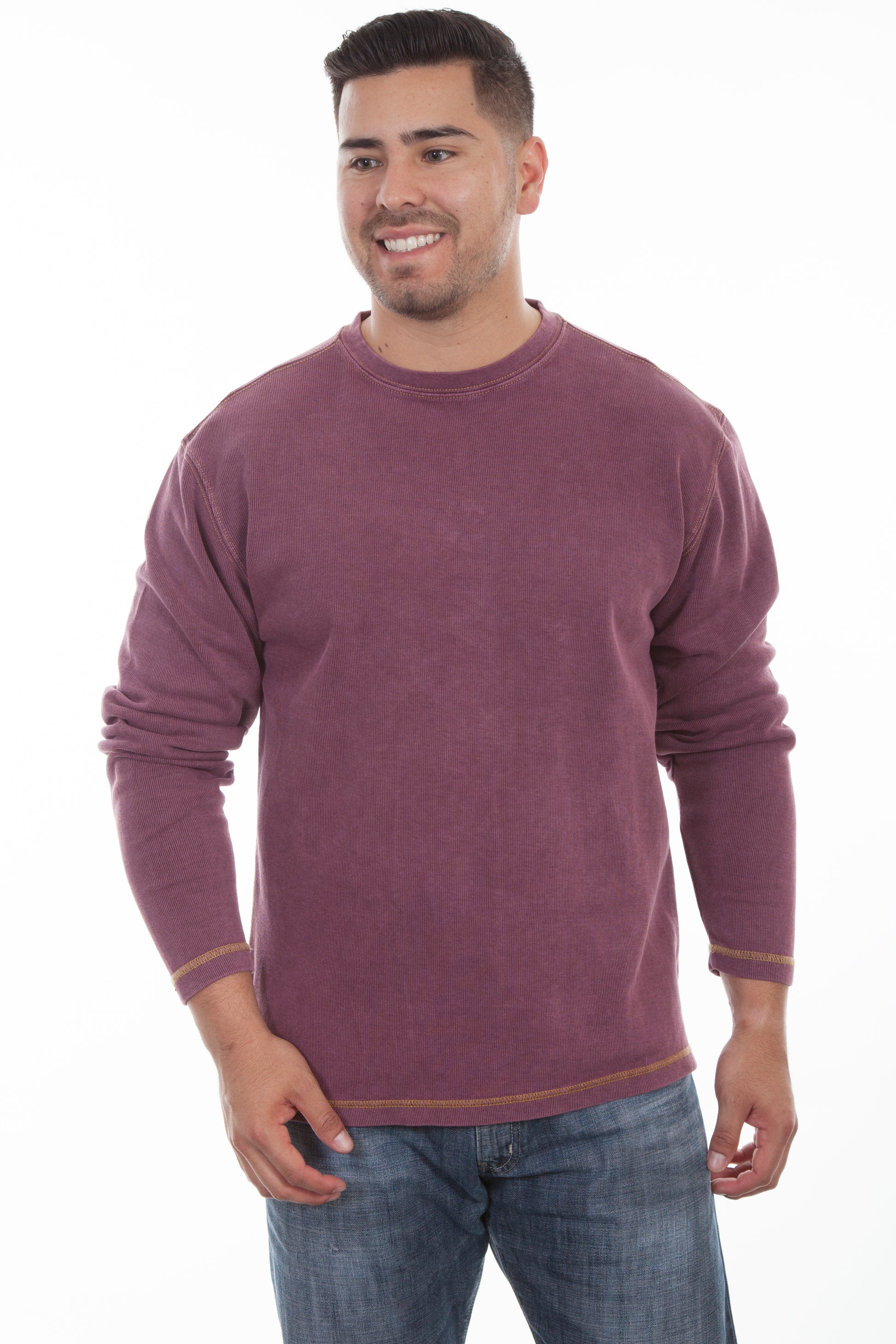 Scully Western Men's Long Sleeve Rib Knit Shirt in Wine