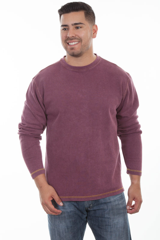 Scully Western Men's Long Sleeve Rib Knit Shirt in Wine