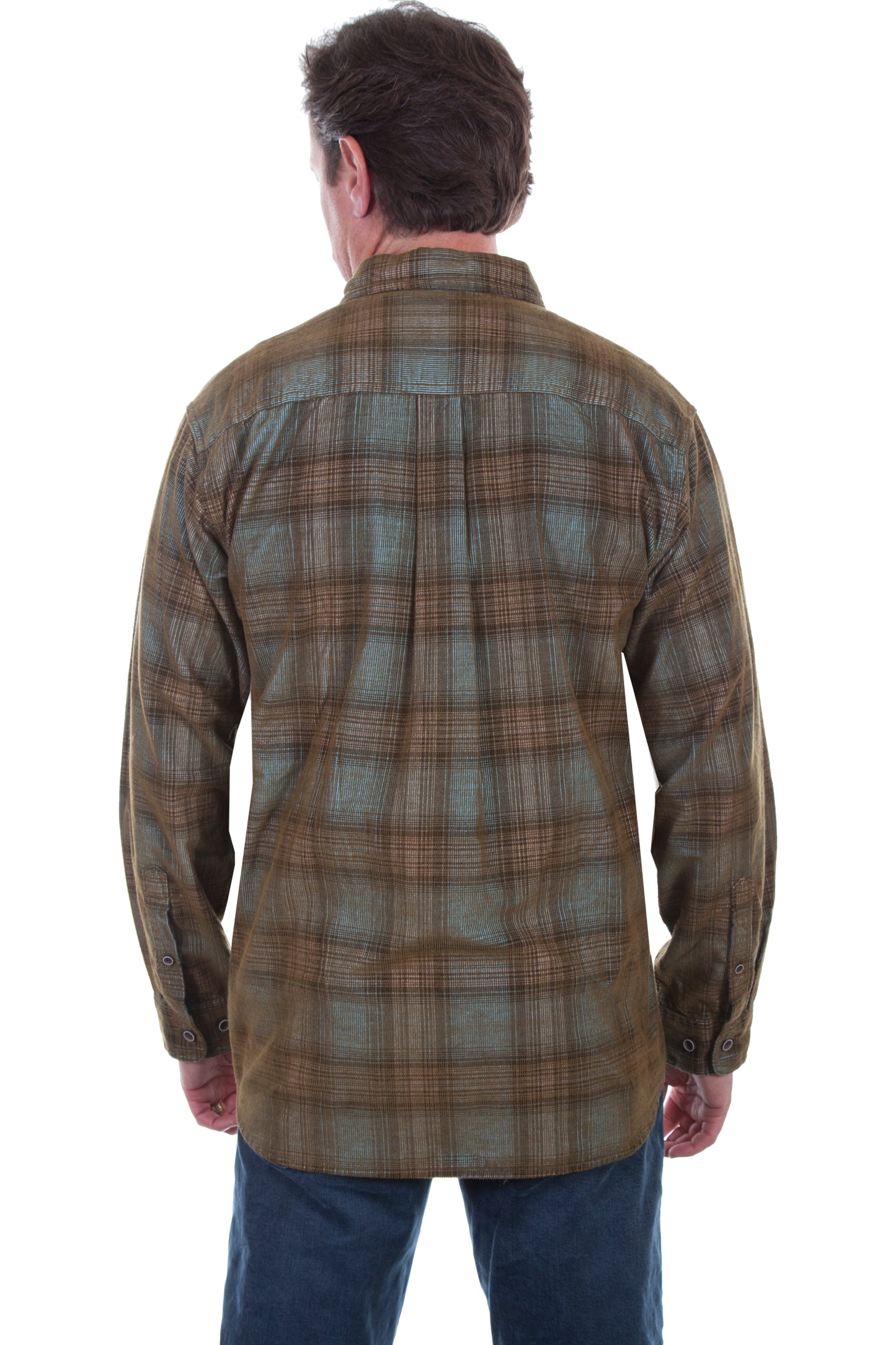 Scully Western Men's Yarn Dyed Corduroy Plaid Shirt in in Light Blue-Tan