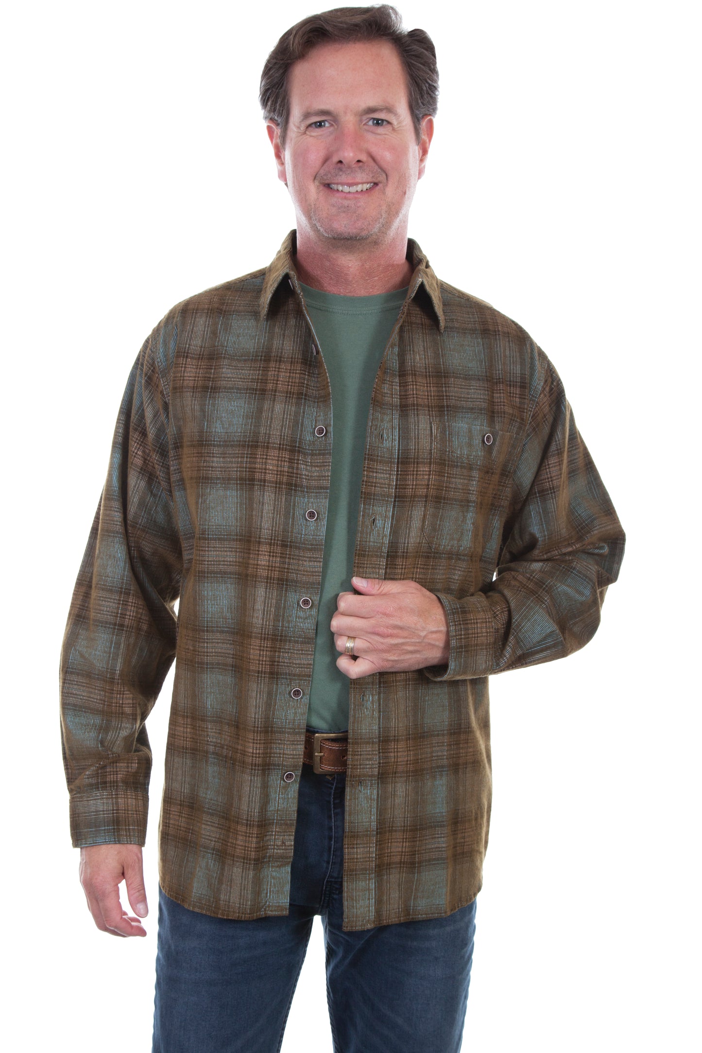 Scully Western Men's Yarn Dyed Corduroy Plaid Shirt in in Light Blue-Tan