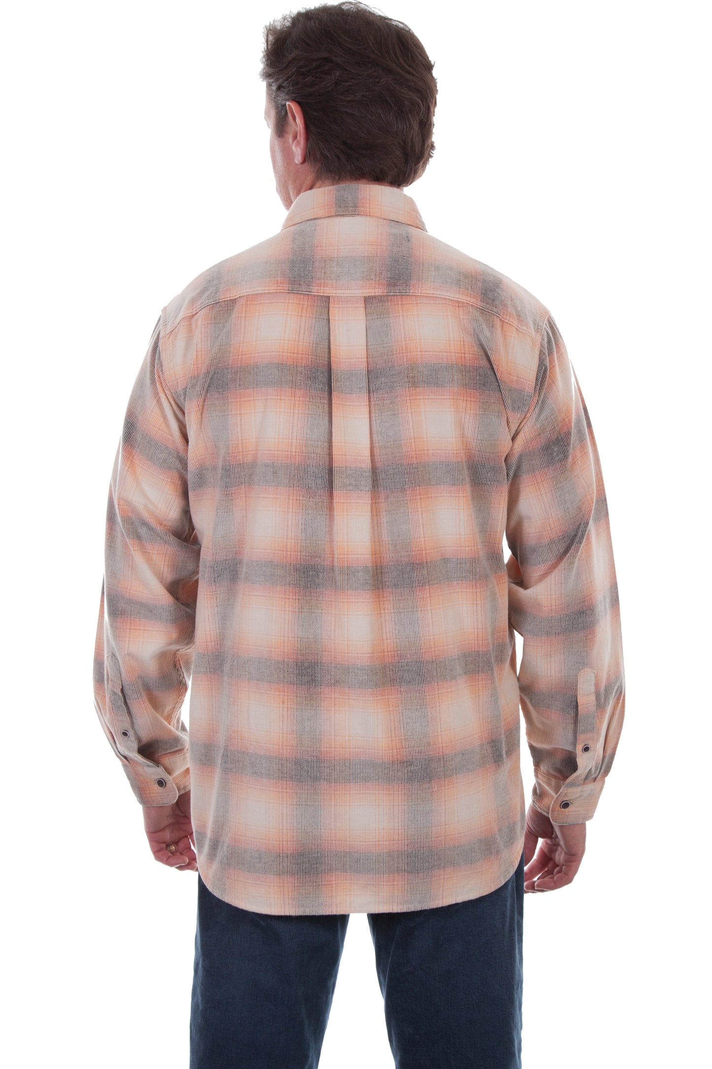 Scully Western Men's Yarn Dyed Corduroy Plaid Shirt in in Orange-Black