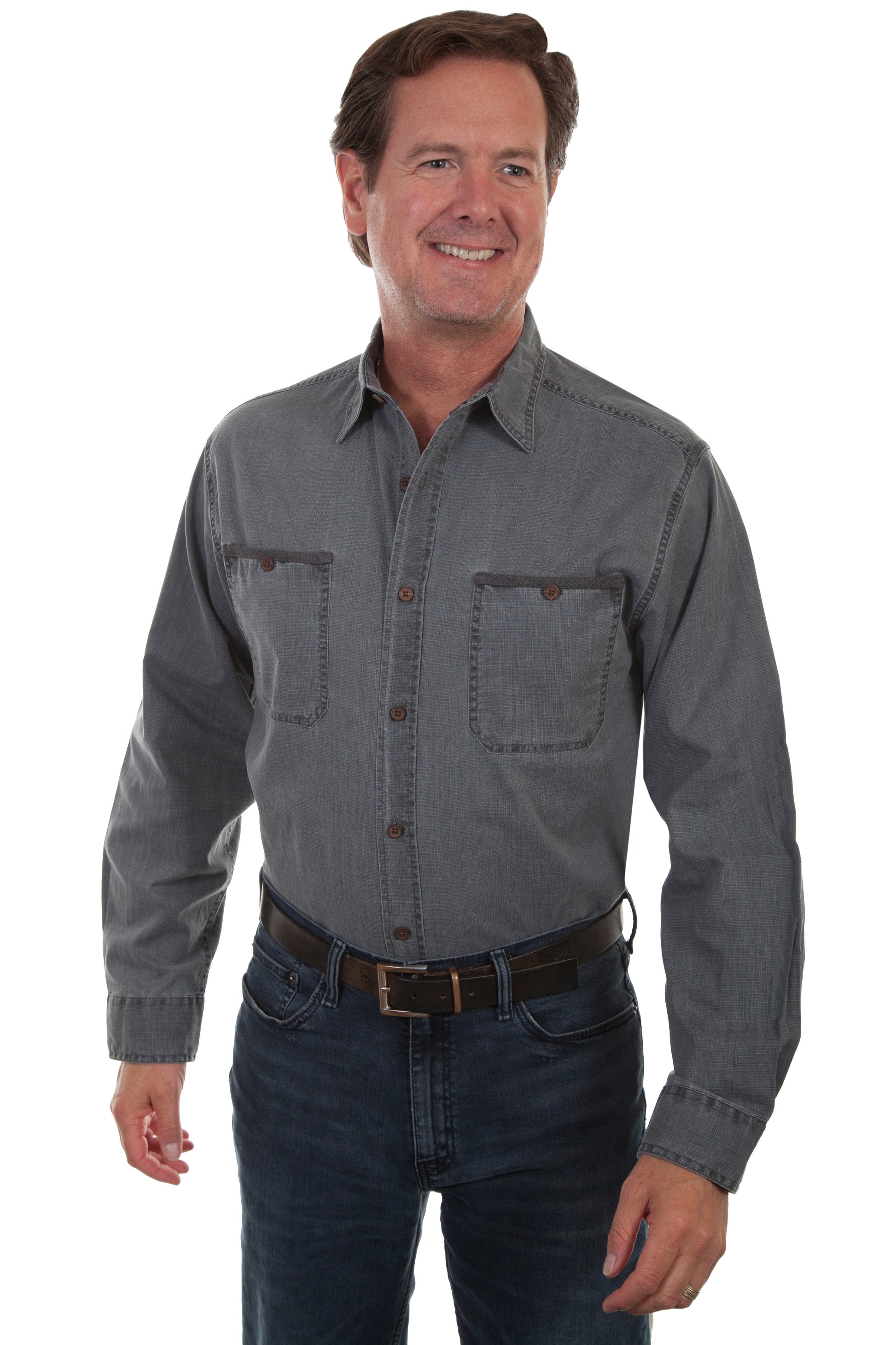 Scully Men's Vintage Cotton Slub Shirt in Charcoal