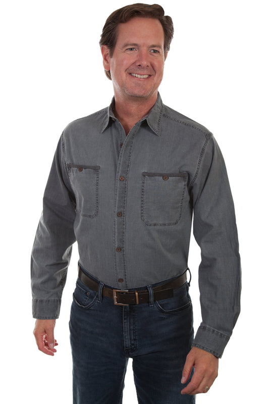 Scully Men's Vintage Cotton Slub Shirt in Charcoal