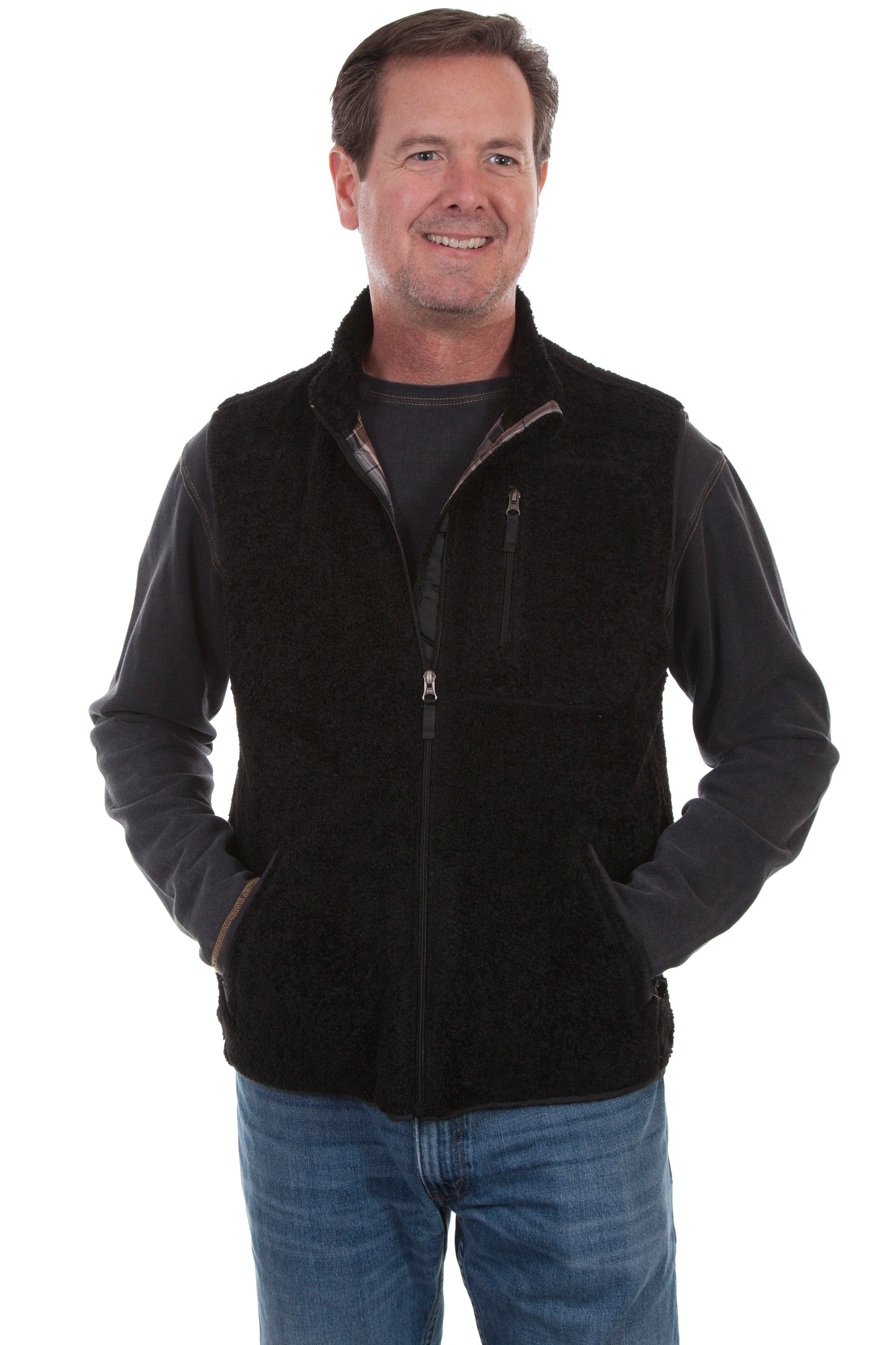 Scully Men's Reversible Sherpa To Plaid Vest in Black