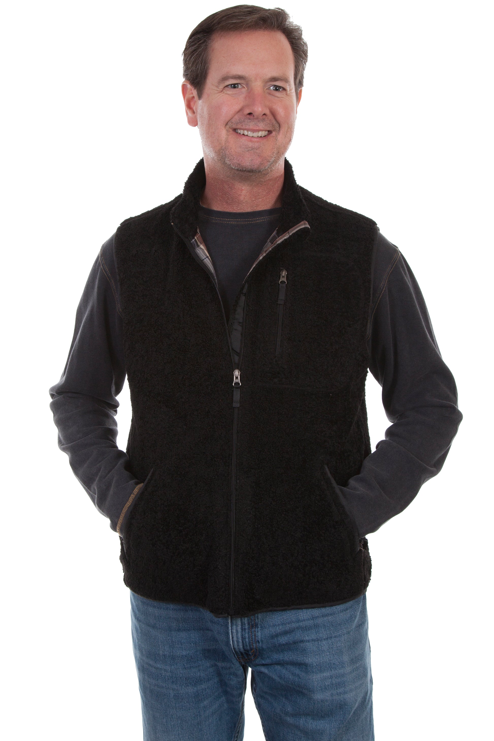 Scully Men's Reversible Sherpa To Plaid Vest in Black