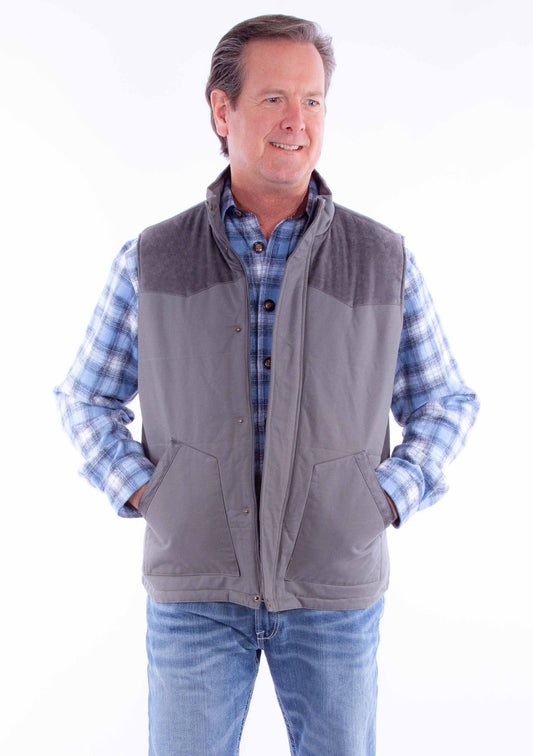 Scully Western Men's Canvas Vest with quilted Plaid Lining in Charcoal