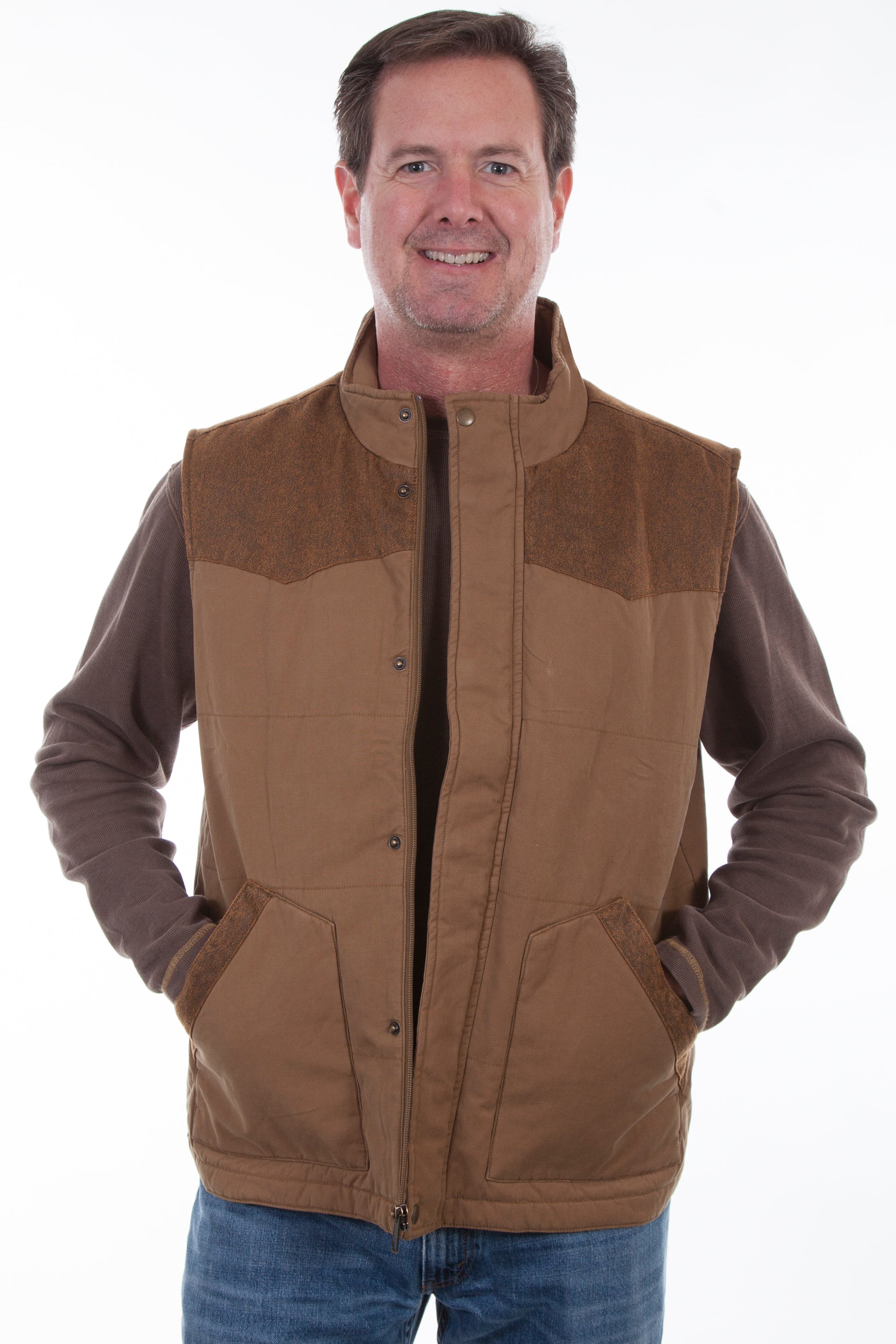 Scully Men's Canvas Vest with quilted Plaid Lining in Tan