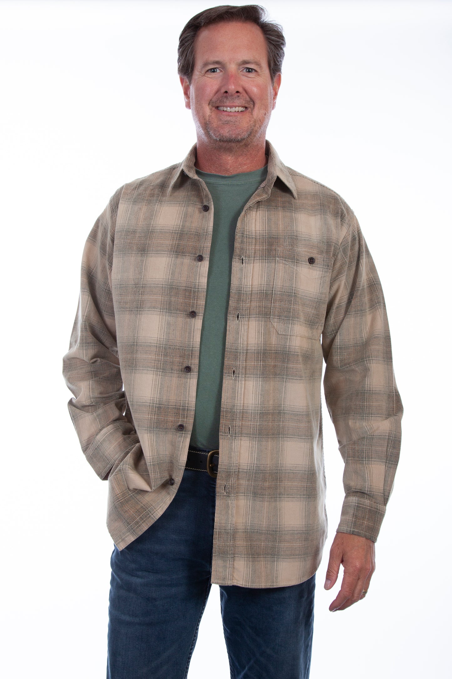 Scully Western Men's Corduroy Plaid Shirt in Blue-Tan
