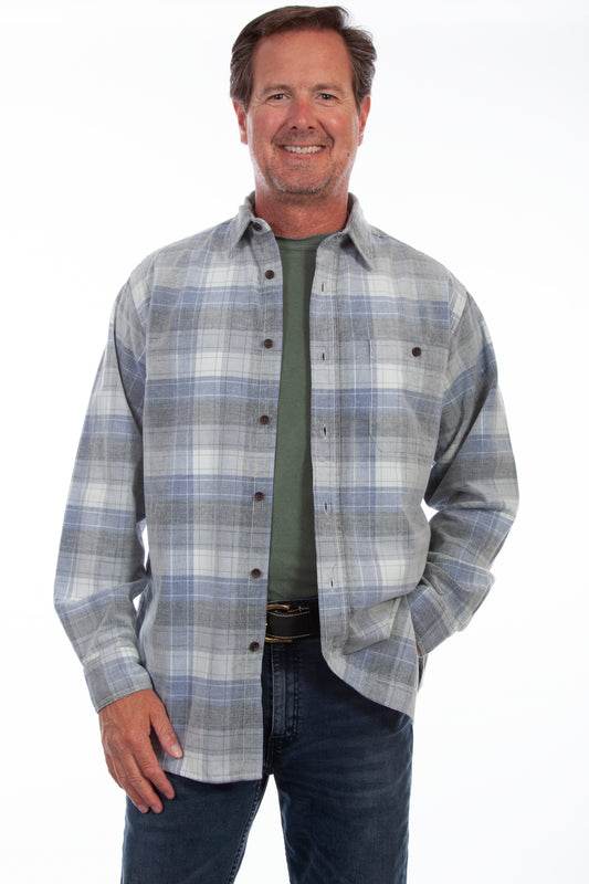 Scully Western Men's Corduroy Plaid Shirt in Blue-Grey