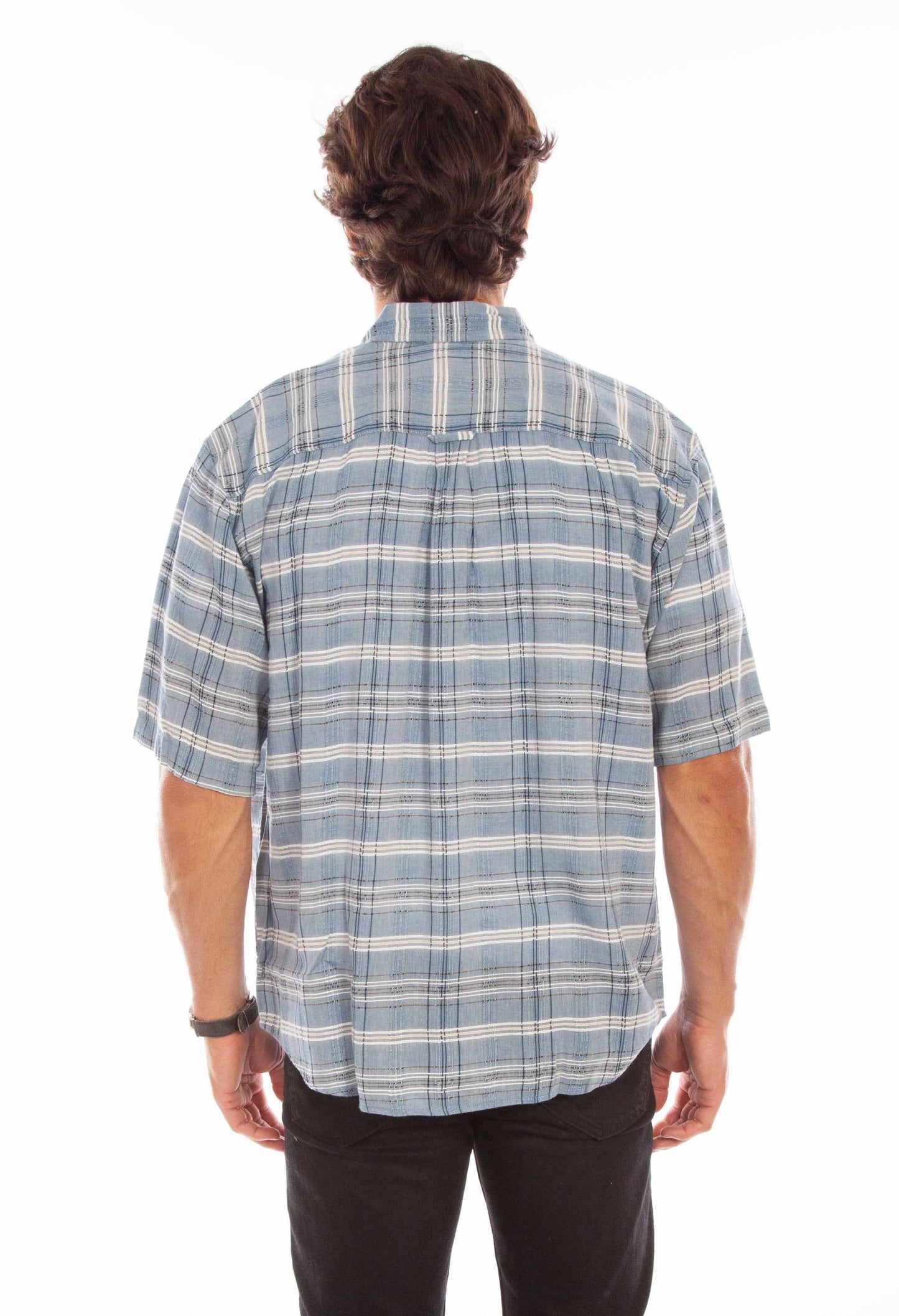 Scully Men's Worn Out's Short Sleeve Plaid Shirt in Blue Plaid