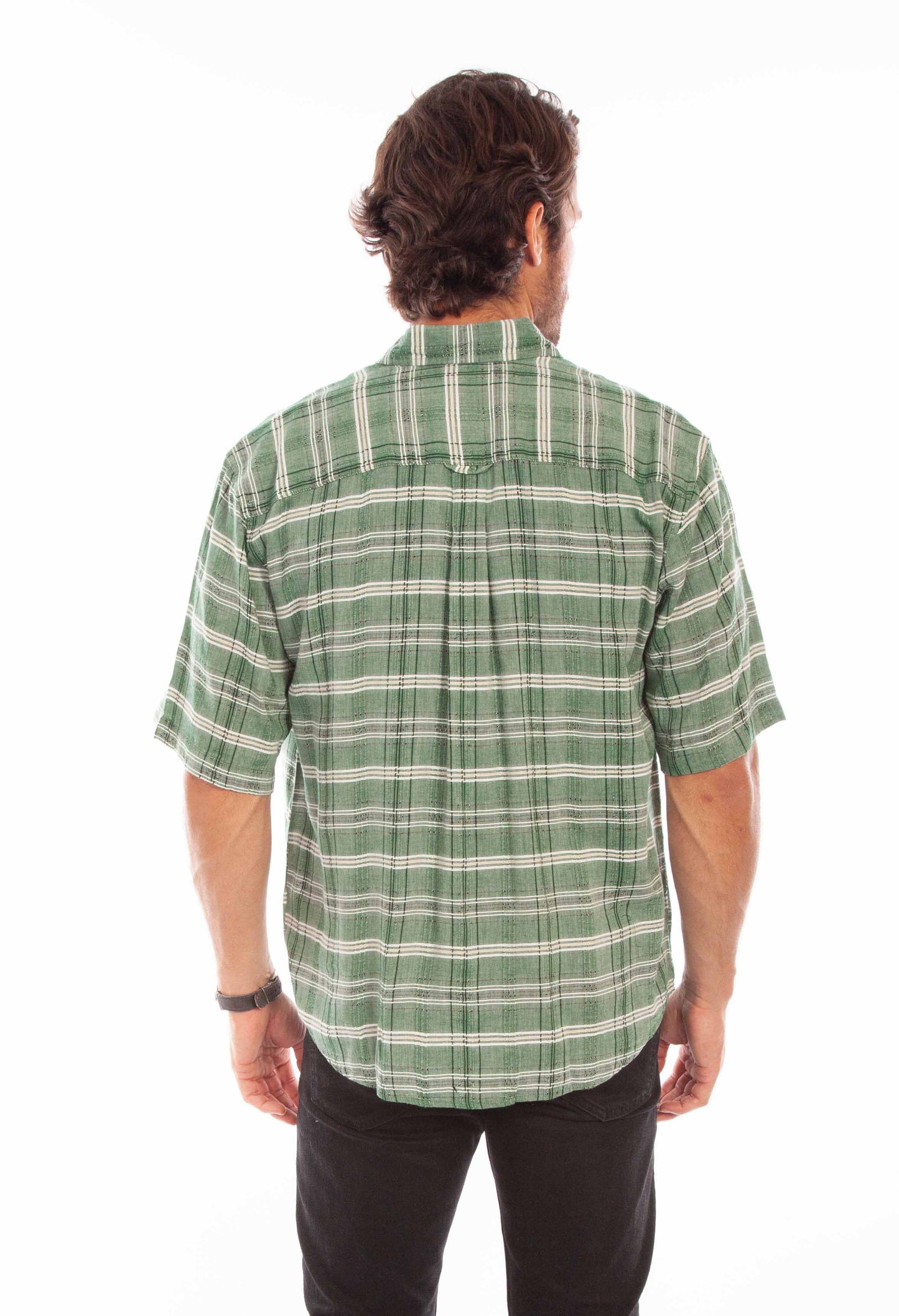 Scully Men's Worn Out's Short Sleeve Plaid Shirt in Green