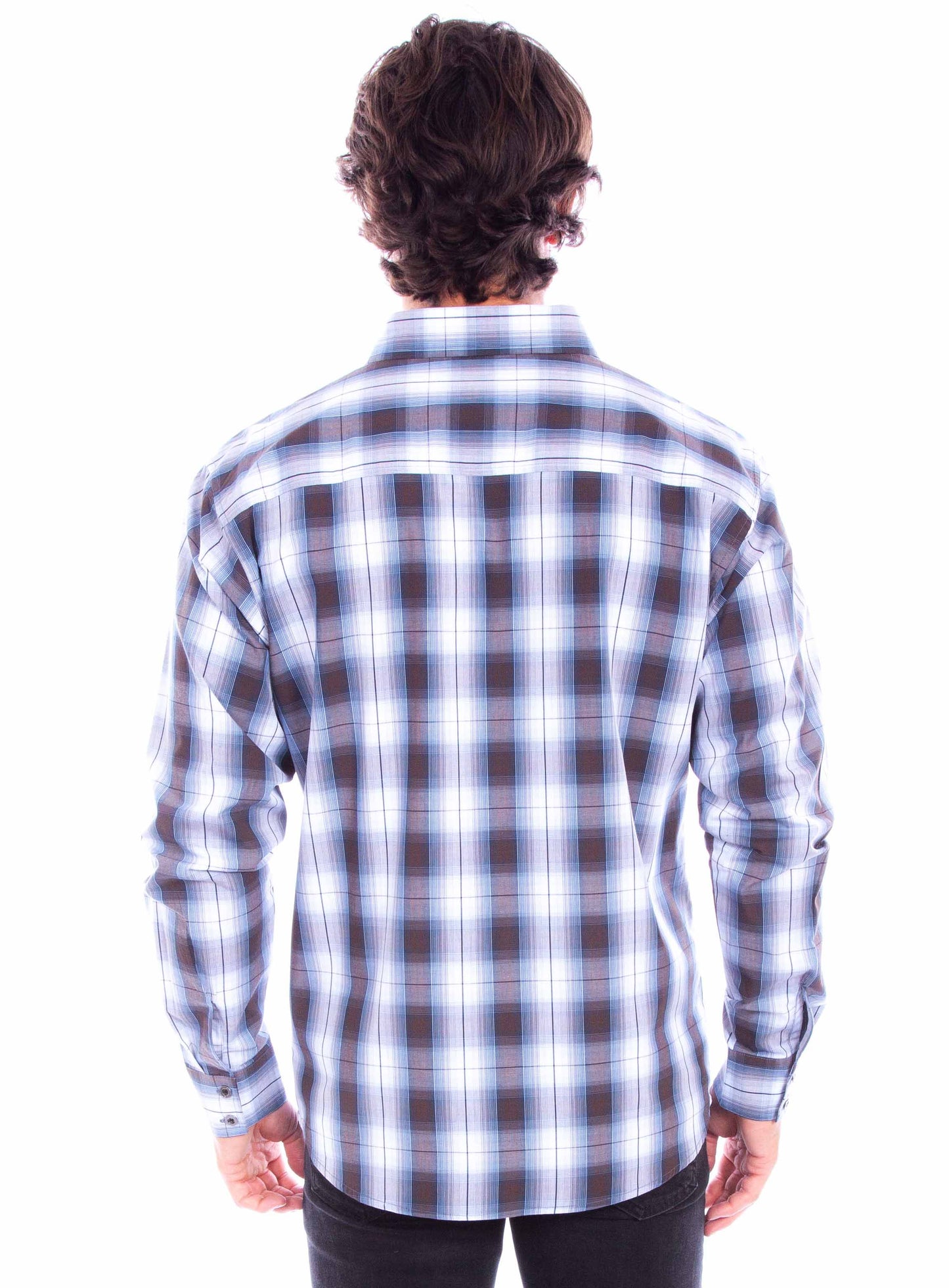 Scully Men's Worn Out's Long Sleeve Plaid Shirt in Blue-Brown