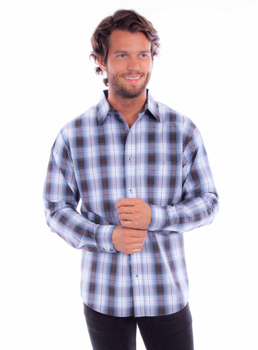 Scully Men's Worn Out's Long Sleeve Plaid Shirt in Blue-Brown