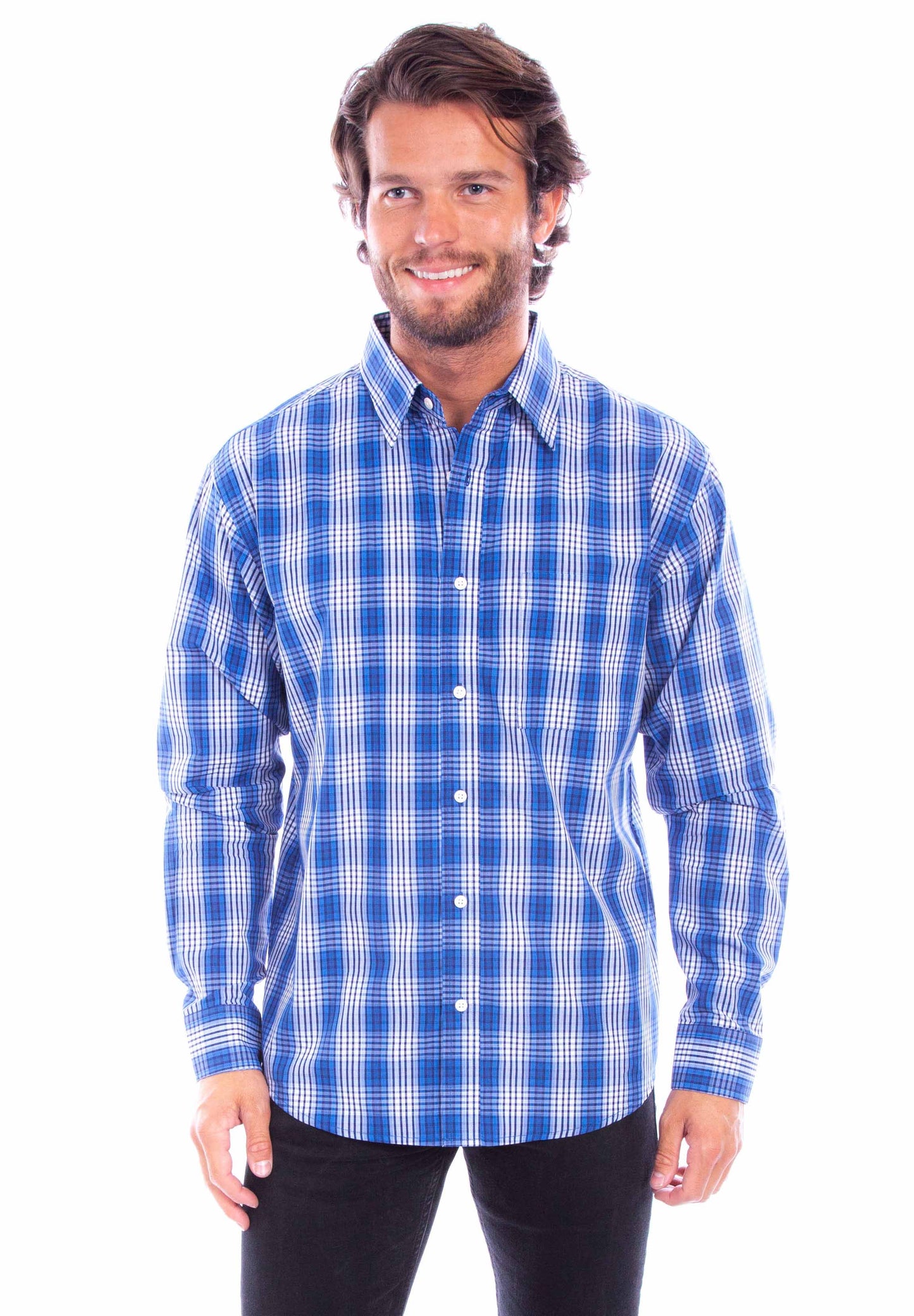 Scully Men's Worn Out's Long Sleeve Plaid Shirt in Blue