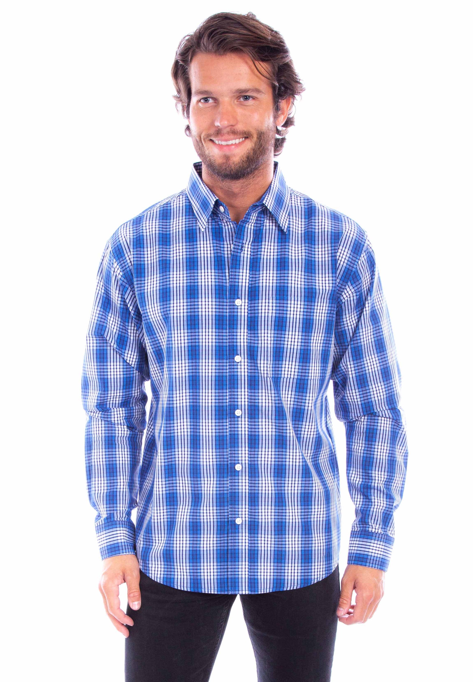 Scully Men's Worn Out's Long Sleeve Plaid Shirt in Blue