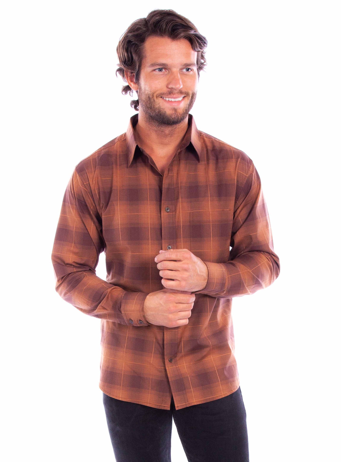 Scully Men's Worn Out's Long Sleeve Plaid Shirt in Brown