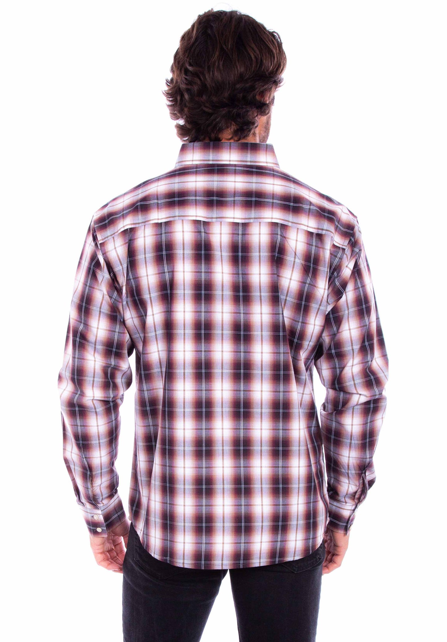 Scully Men's Worn Out's Long Sleeve Plaid Shirt in Burgundy