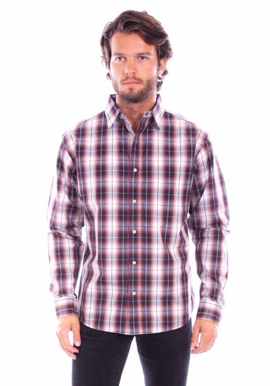 Scully Men's Worn Out's Long Sleeve Plaid Shirt in Burgundy