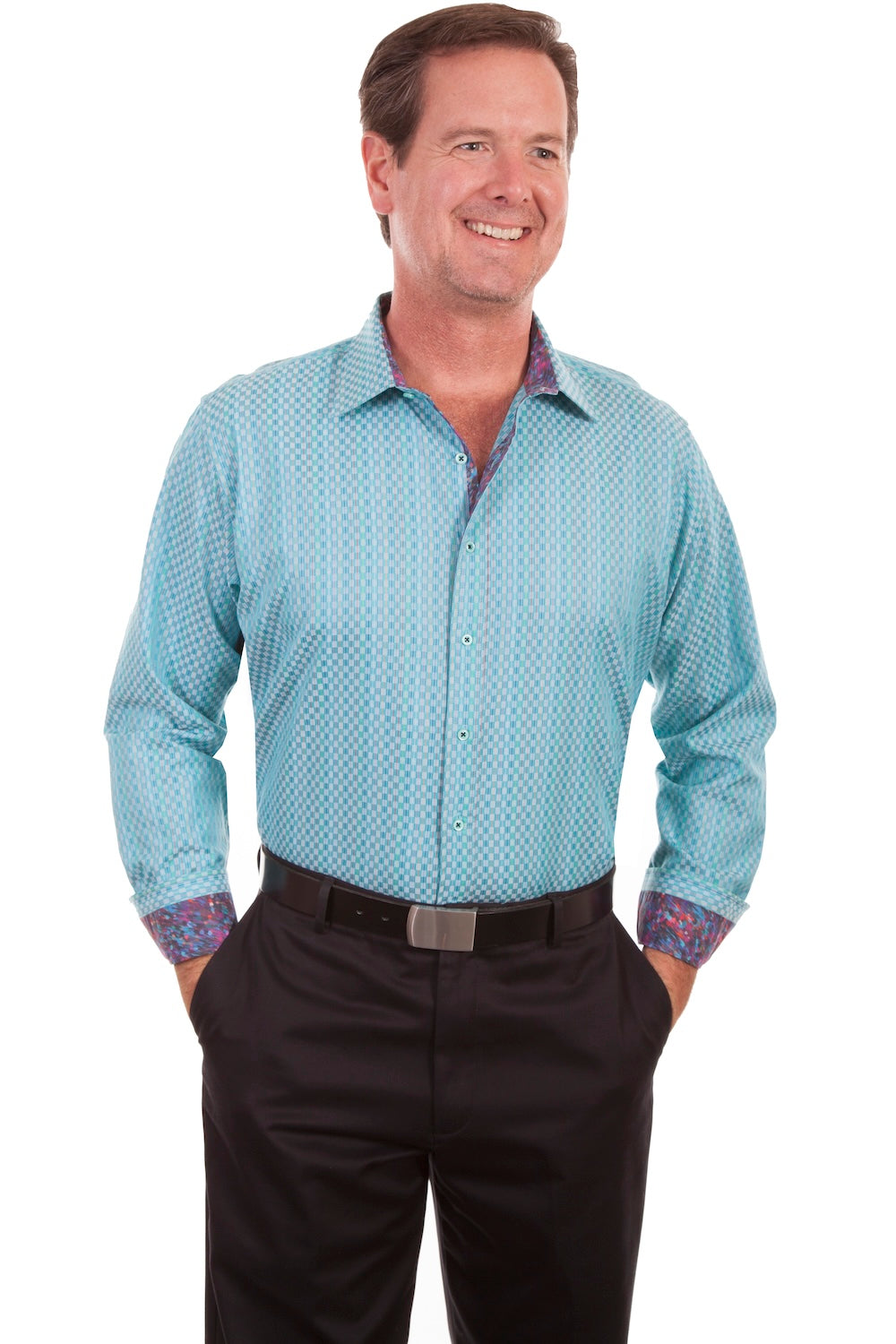 Scully Western Men's Top Shelf Basket Weave Shirt in Aqua