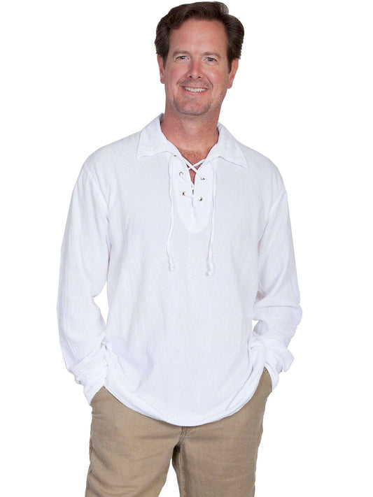 Scully Men's Cantina Lace-Up Long Sleeve Shirt - White
