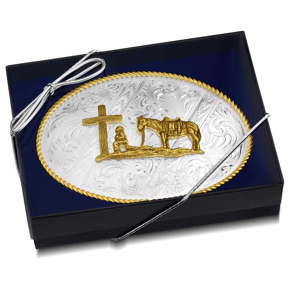 Montana Silversmiths Striking Engraved Christian Cowboy Belt Buckle