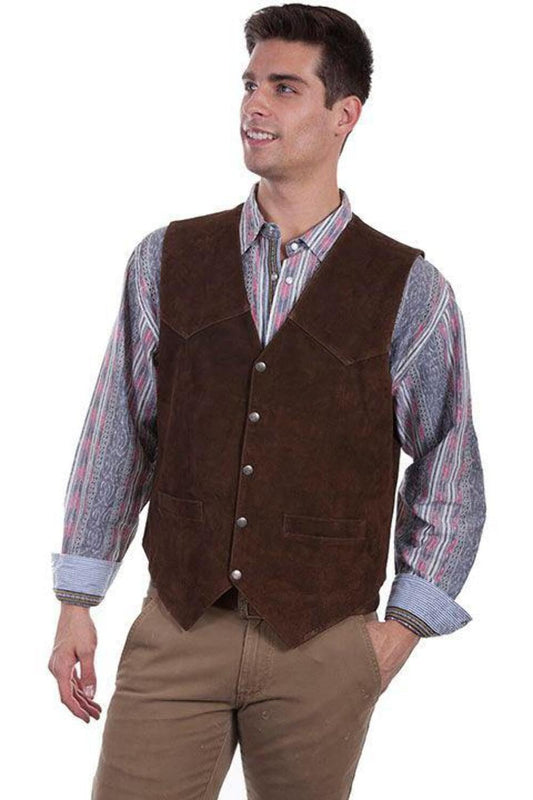 Scully Men's Calf Suede Leather Snap Front Vest - Brown