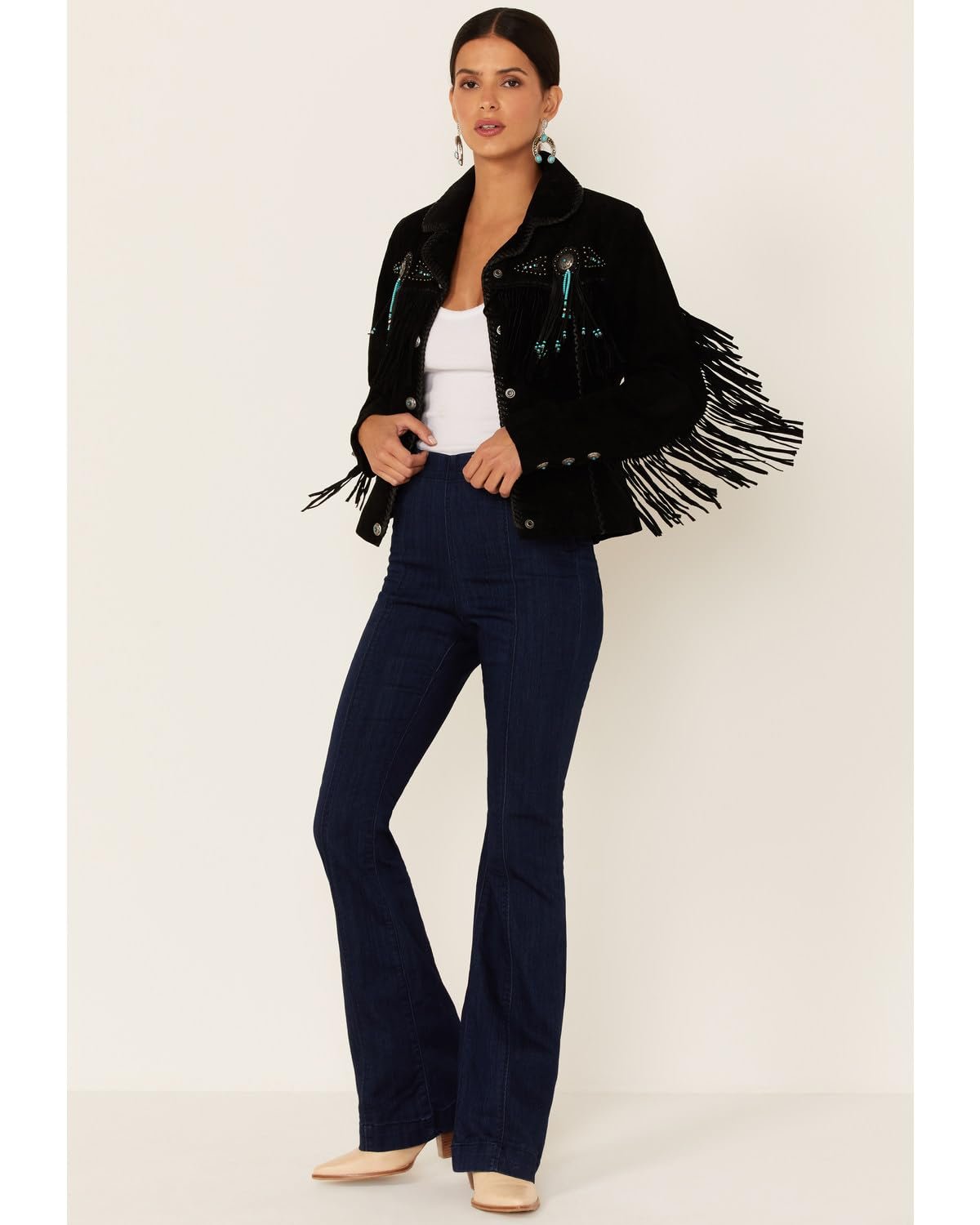 Scully Women's Fringe and Beaded Suede Leather Jacket - Black