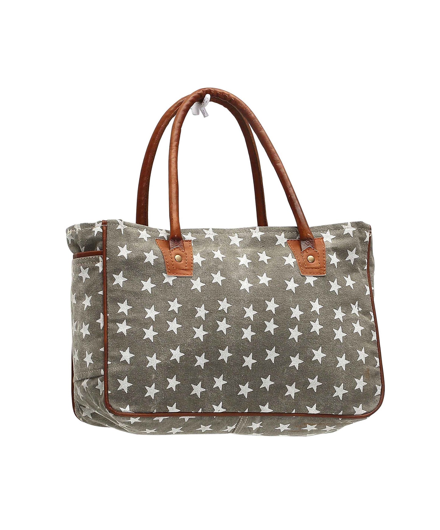 Myra Bag Women's Freedom Of Stars Grey Tote Bag Double Handle Canvas New